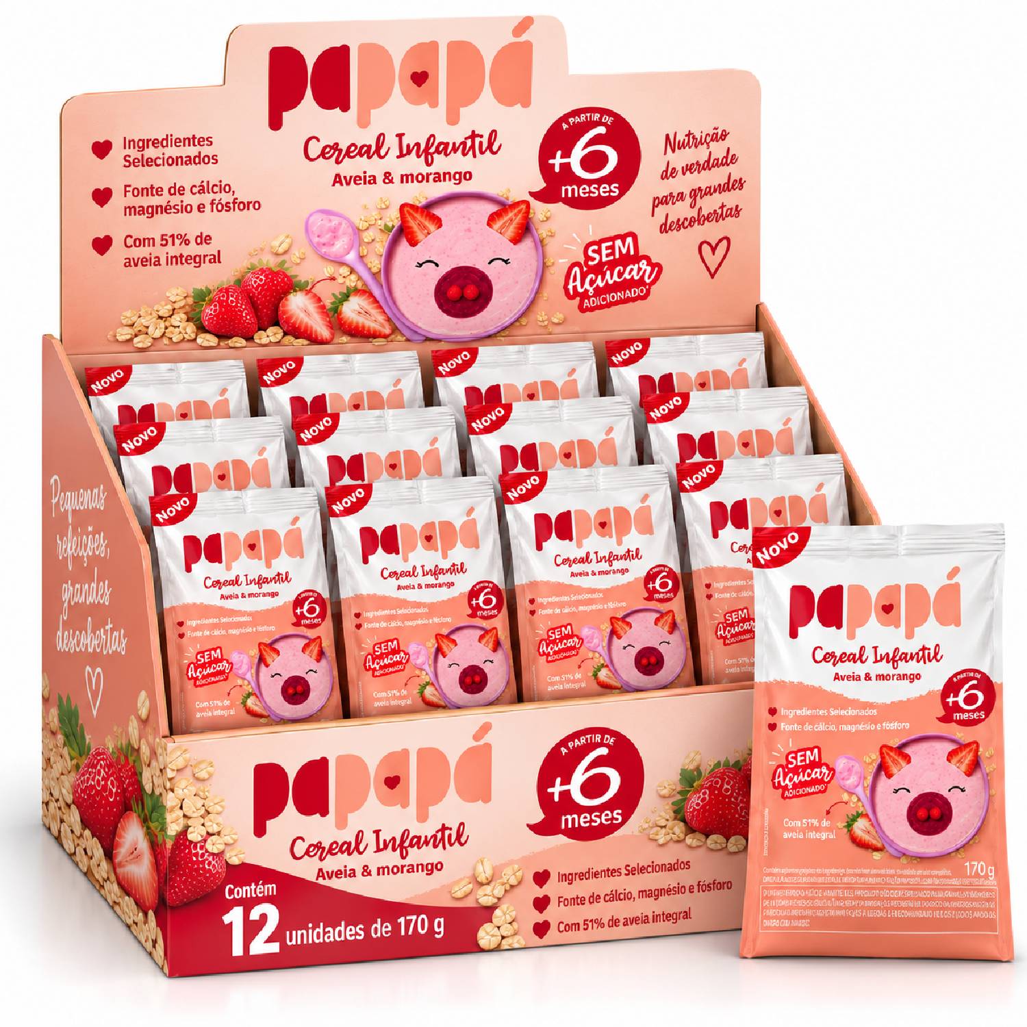 Kit 12 Cereal Infantil Aveia Morango e Beterraba PAPAPÁ 170g