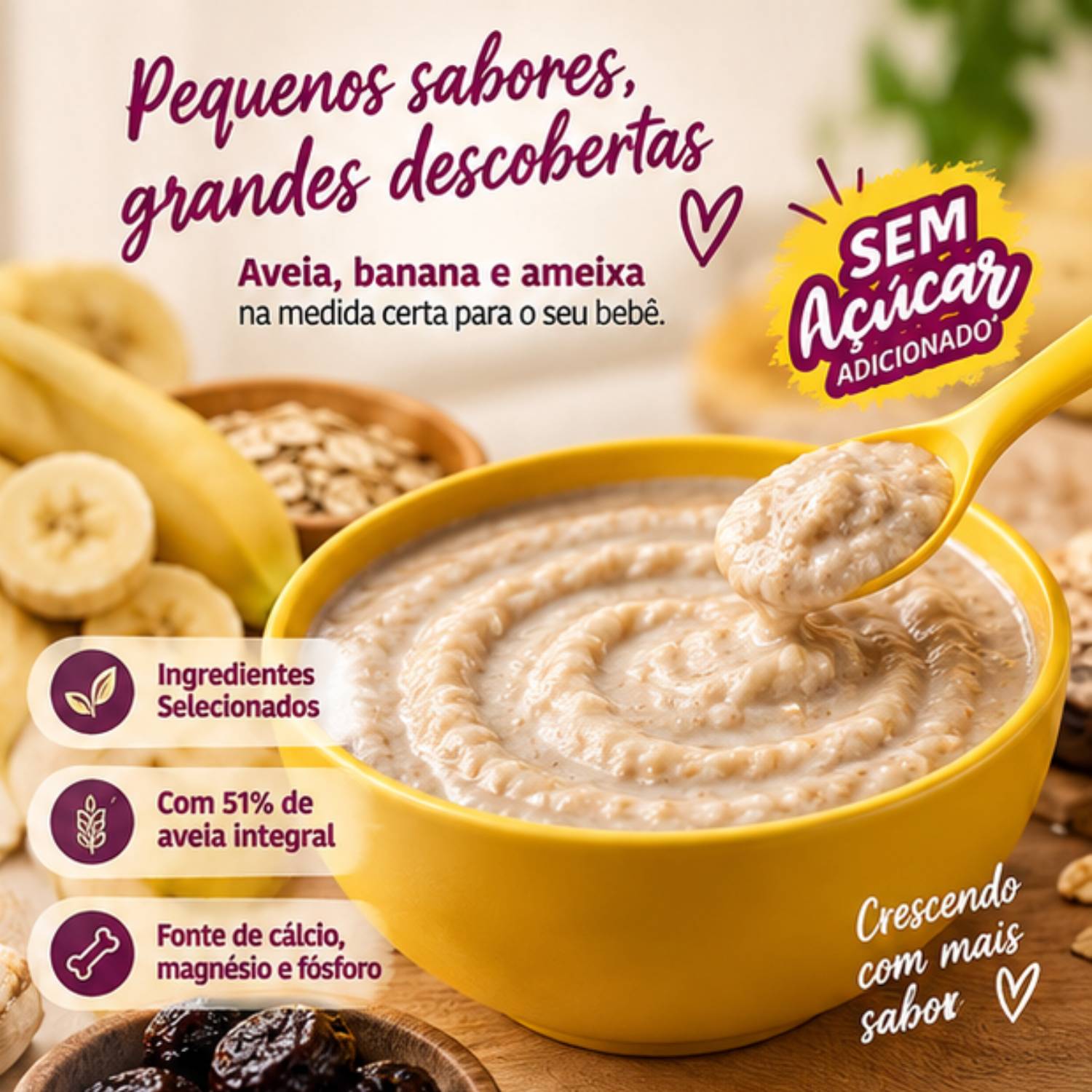 Cereal Infantil Aveia Banana e Ameixa PAPAPÁ 170g foto 7