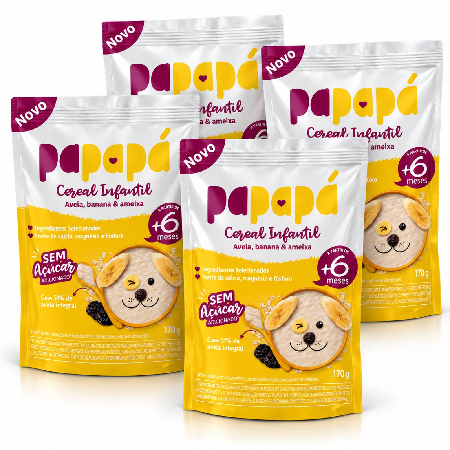 Kit 4 Cereal Infantil Aveia Banana e Ameixa PAPAPÁ 170g