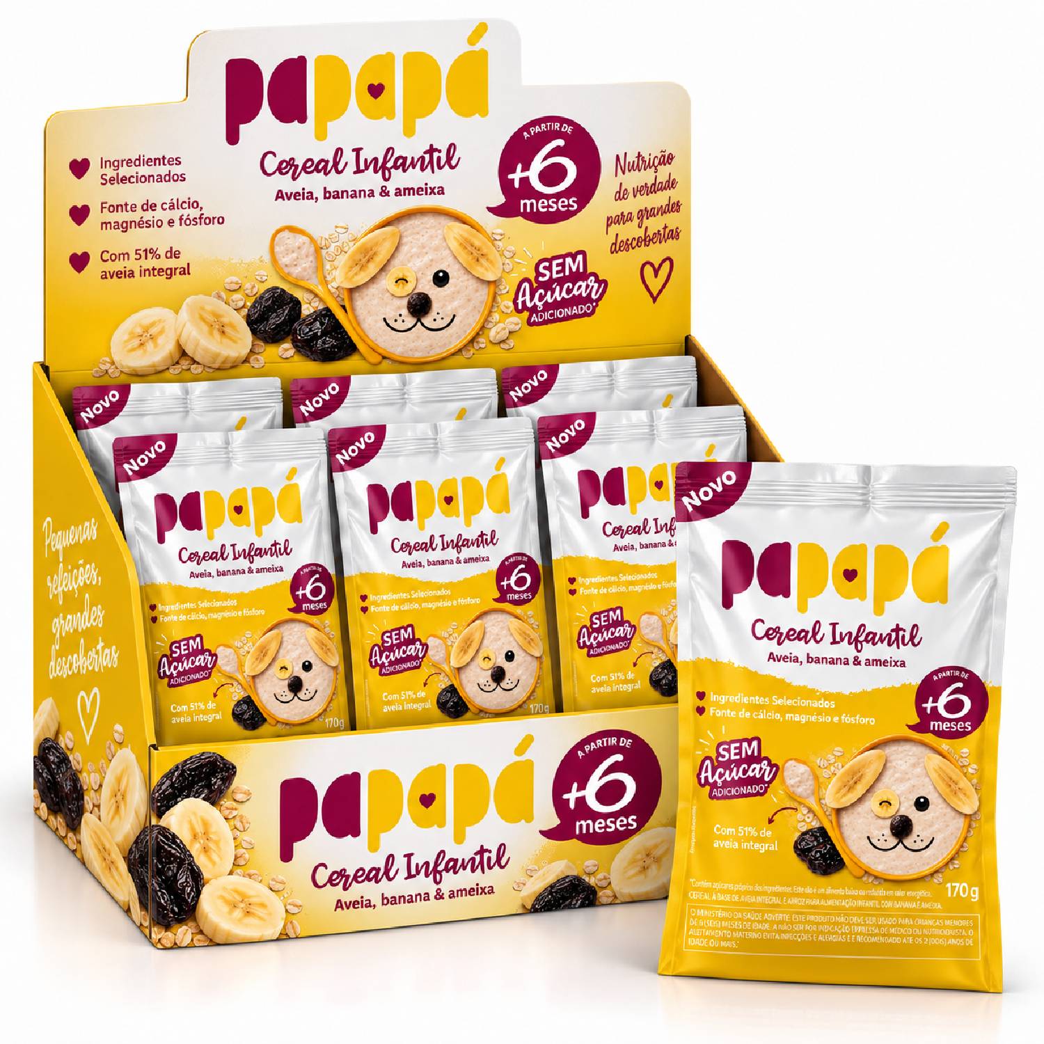 Kit 6 Cereal Infantil Aveia Banana e Ameixa PAPAPÁ 170g