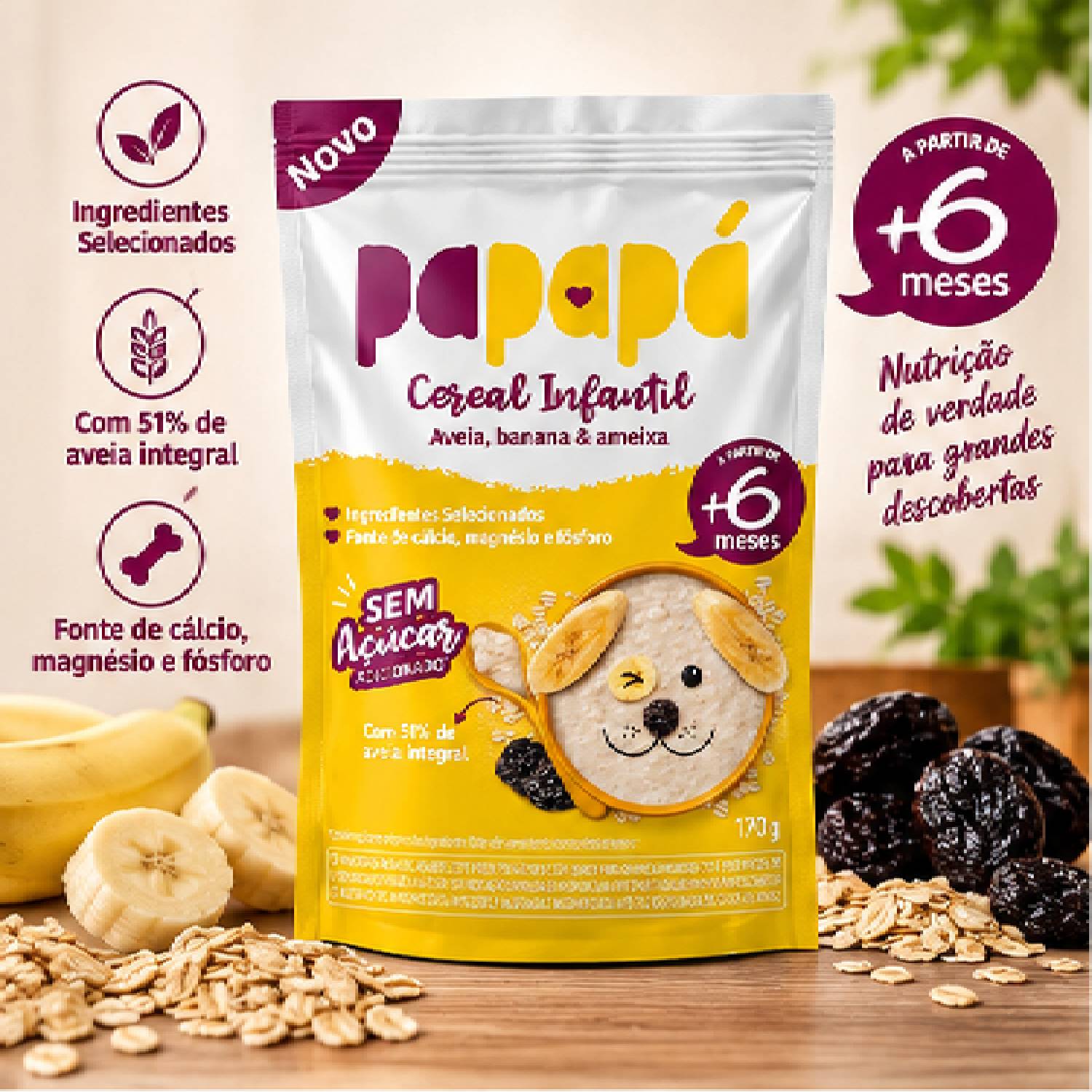 Kit 6 Cereal Infantil Aveia Banana e Ameixa PAPAPÁ 170g foto 5