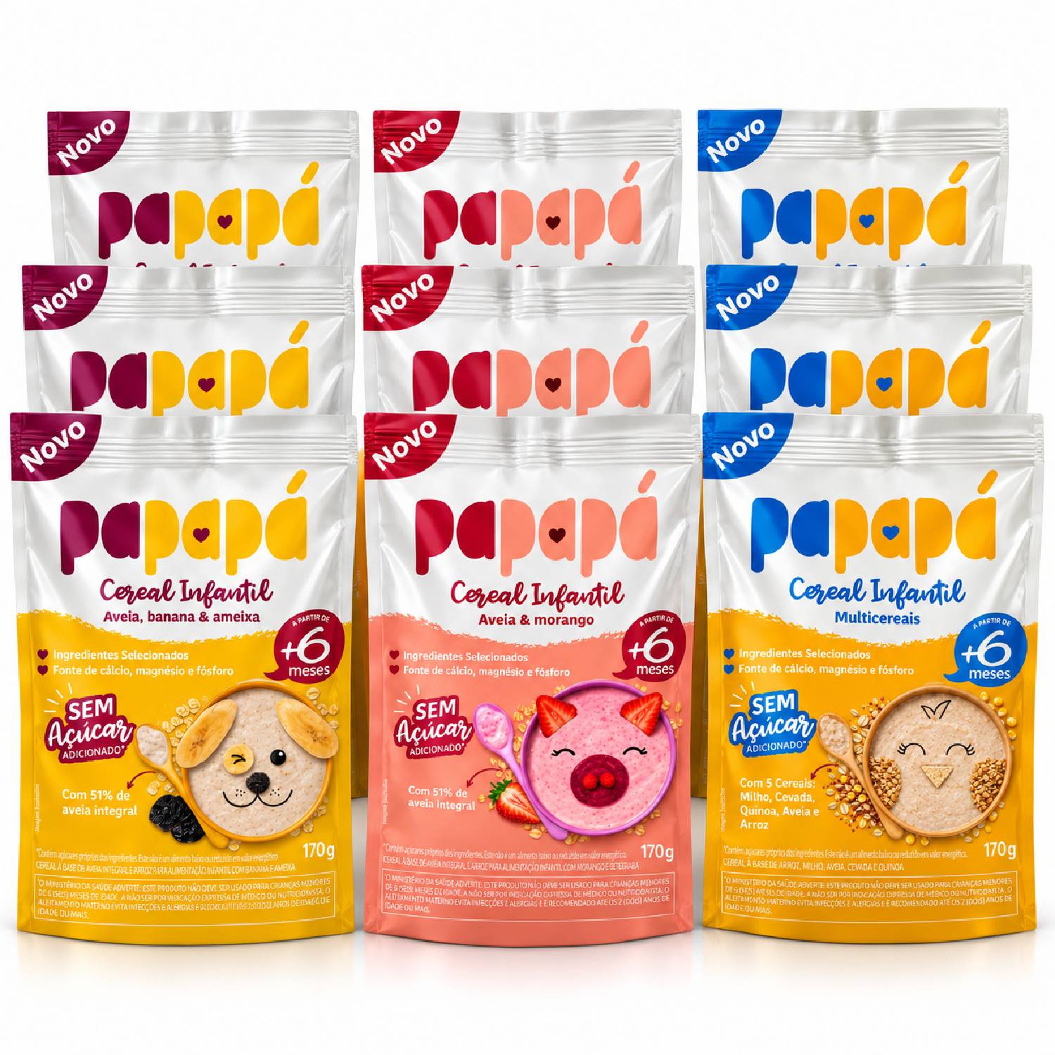 Kit Misto 9 Cereais Infantis PapaPá 170g 3 de Cada Sabor