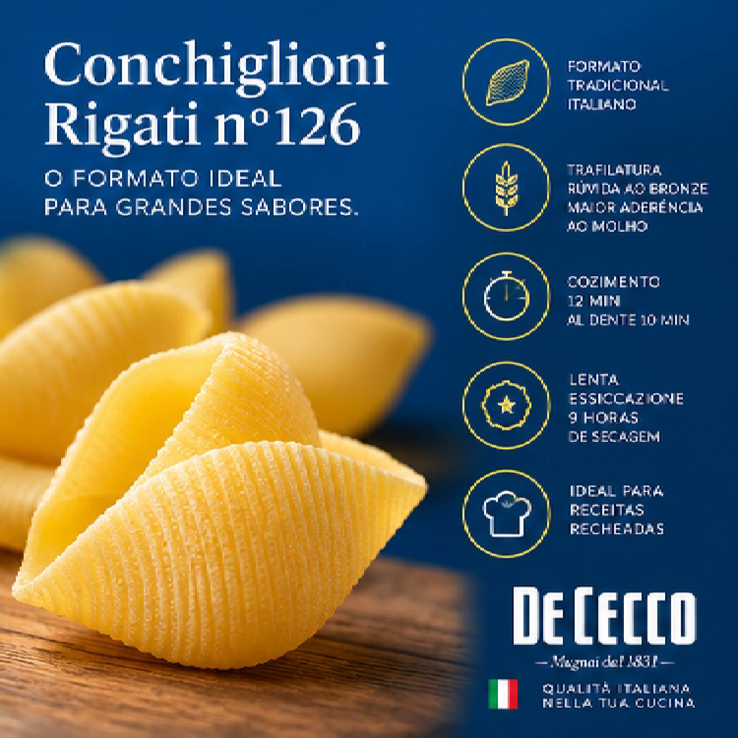 Massa De Cecco Conchiglioni Rigati Nº126 500g foto 2