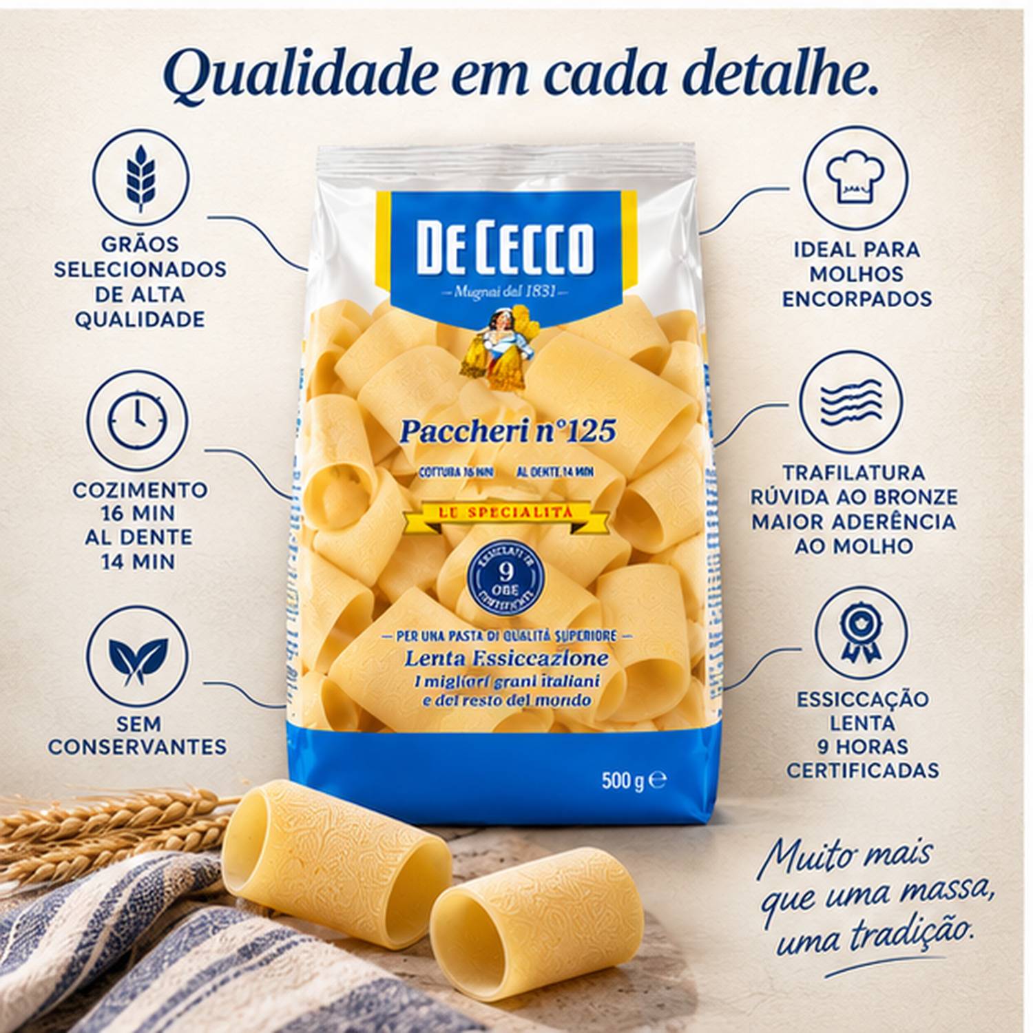 Massa De Cecco Paccheri Nº125 Italiana 500g foto 9