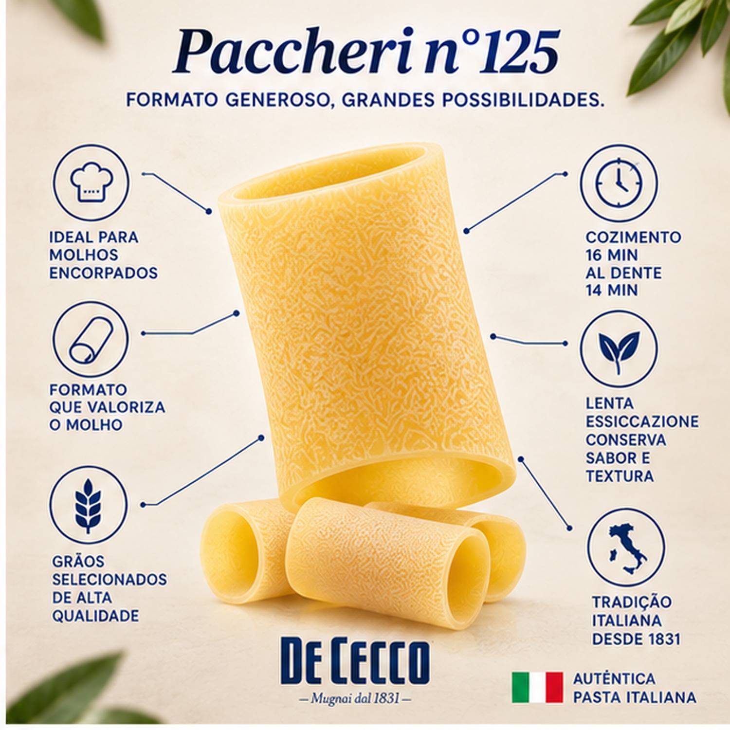 Kit 2 Massa De Cecco Paccheri Nº125 Italiana 500g foto 8