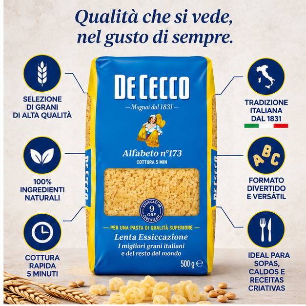 Kit 2 Massa De Cecco Alfabeto Nº173 Italiana 500g foto 2