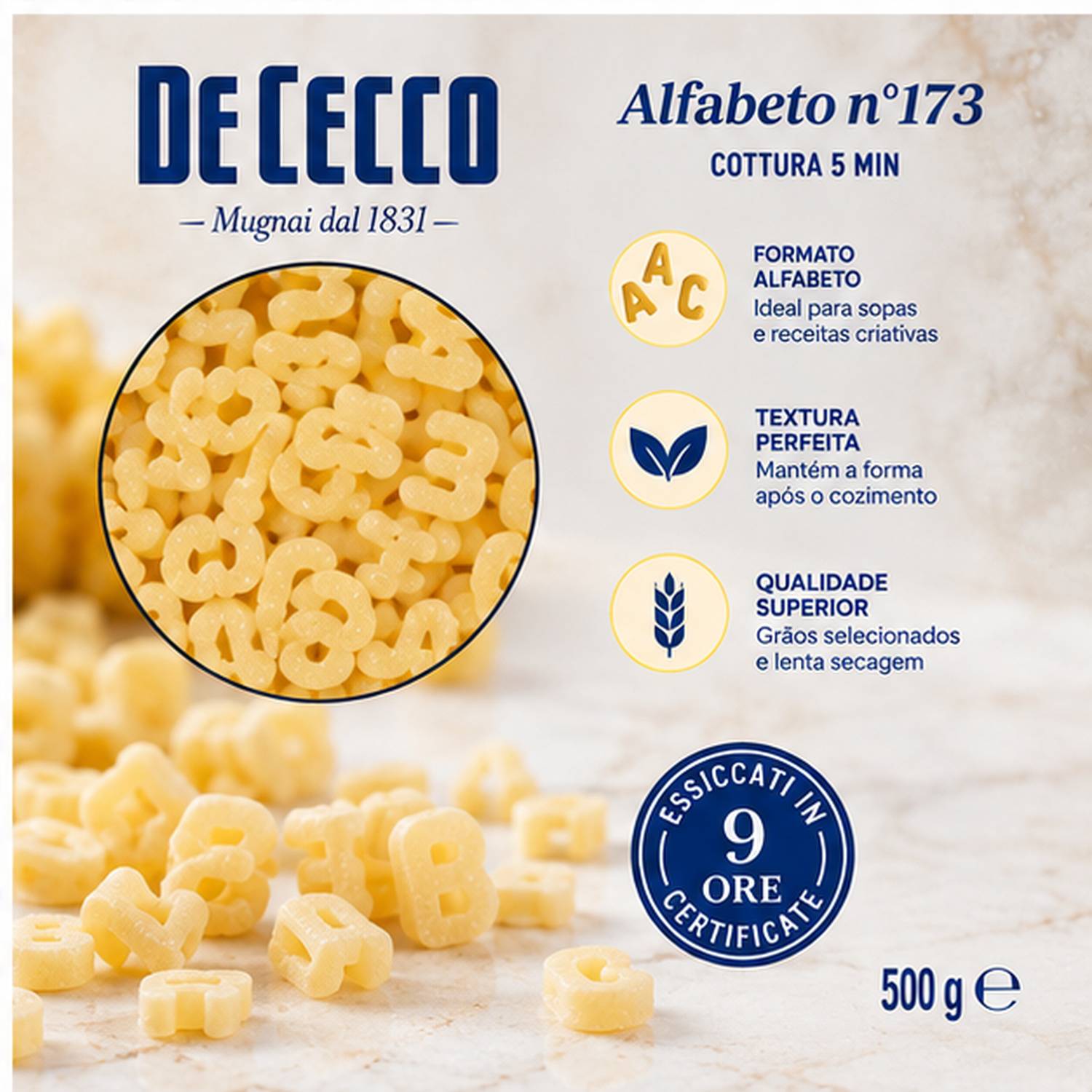Kit 6 Massa De Cecco Alfabeto Nº173 Italiana 500g foto 4