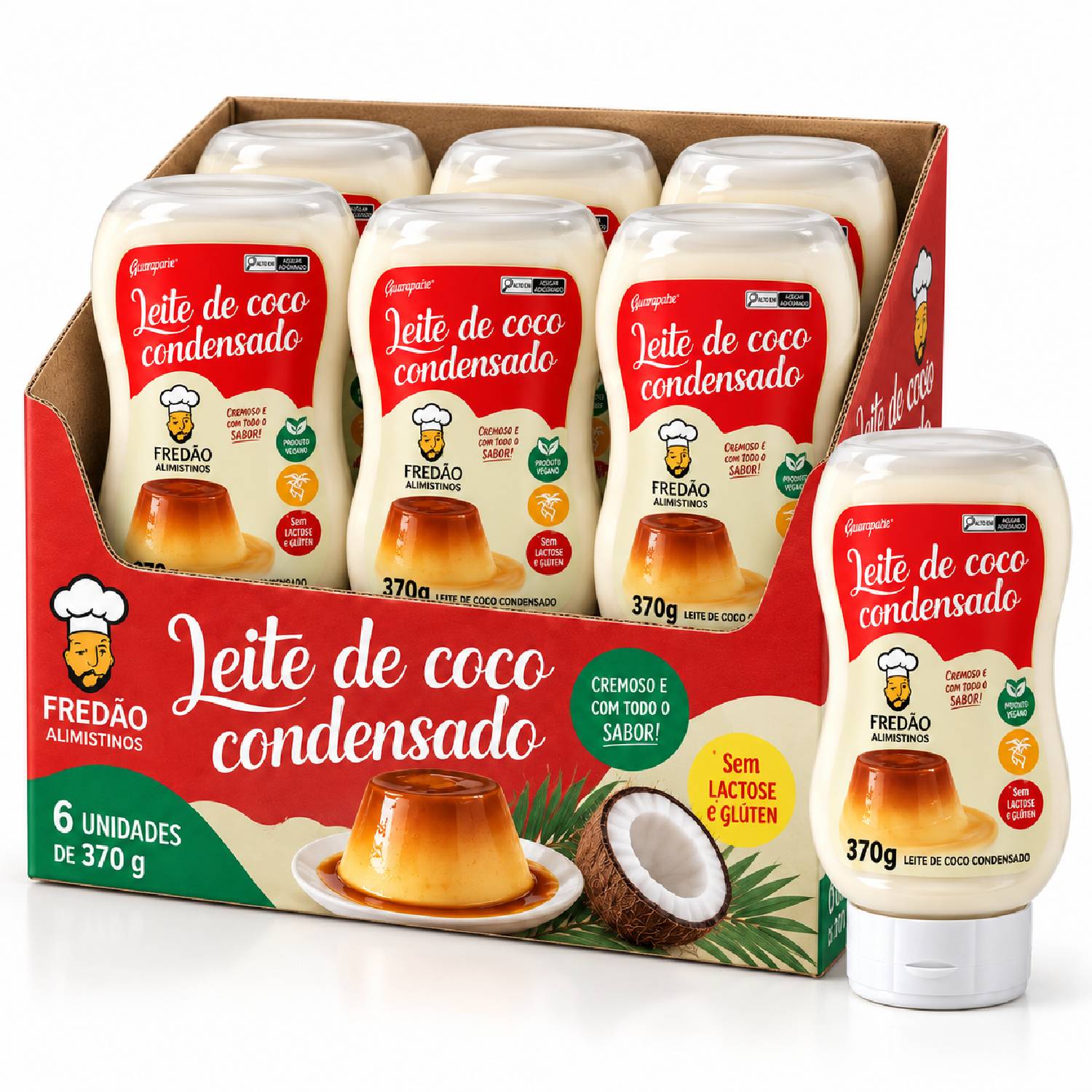 Kit 6 Leite Condensado de Coco Vegano Fredão 370g