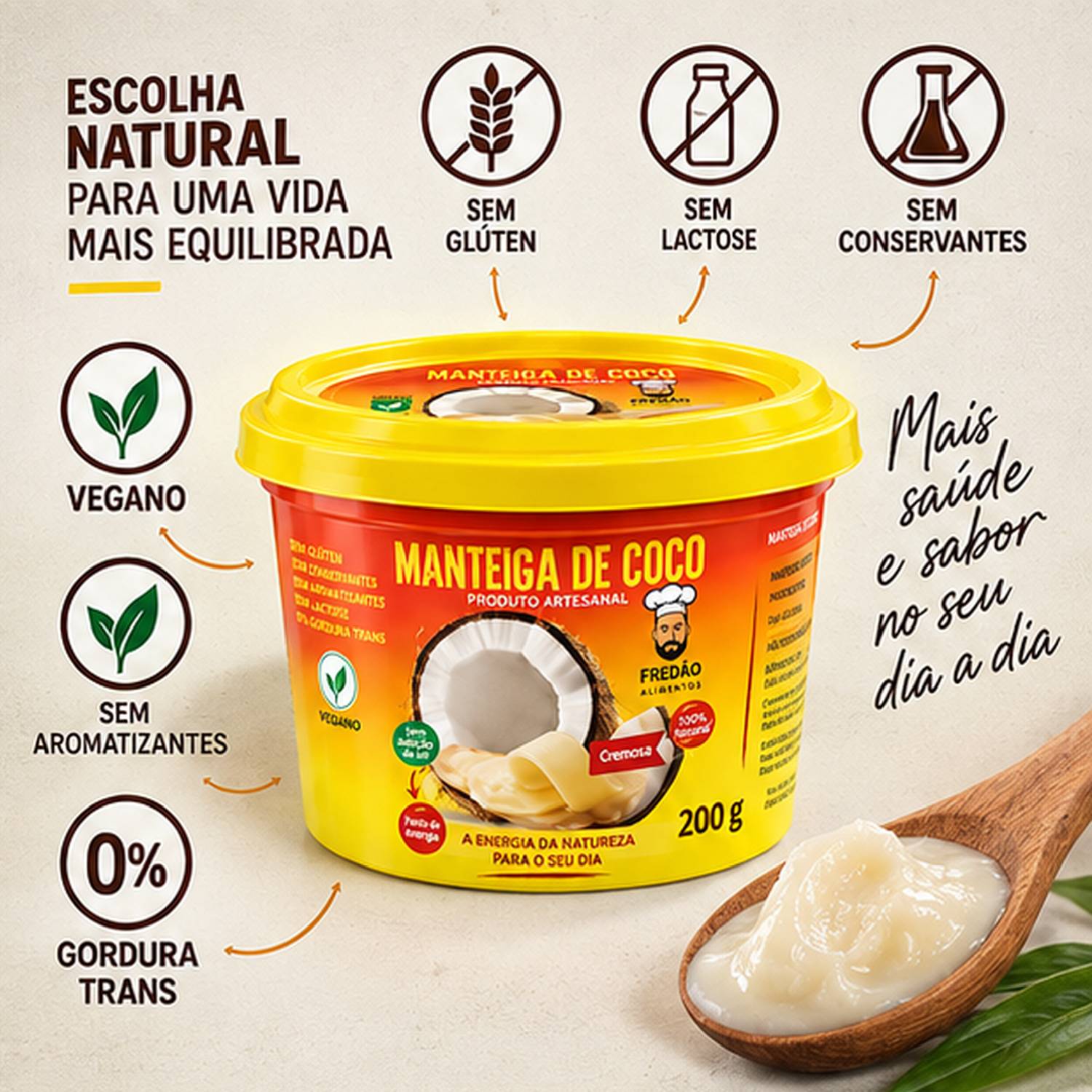 Manteiga de Coco Vegana Fredão 200ml foto 2