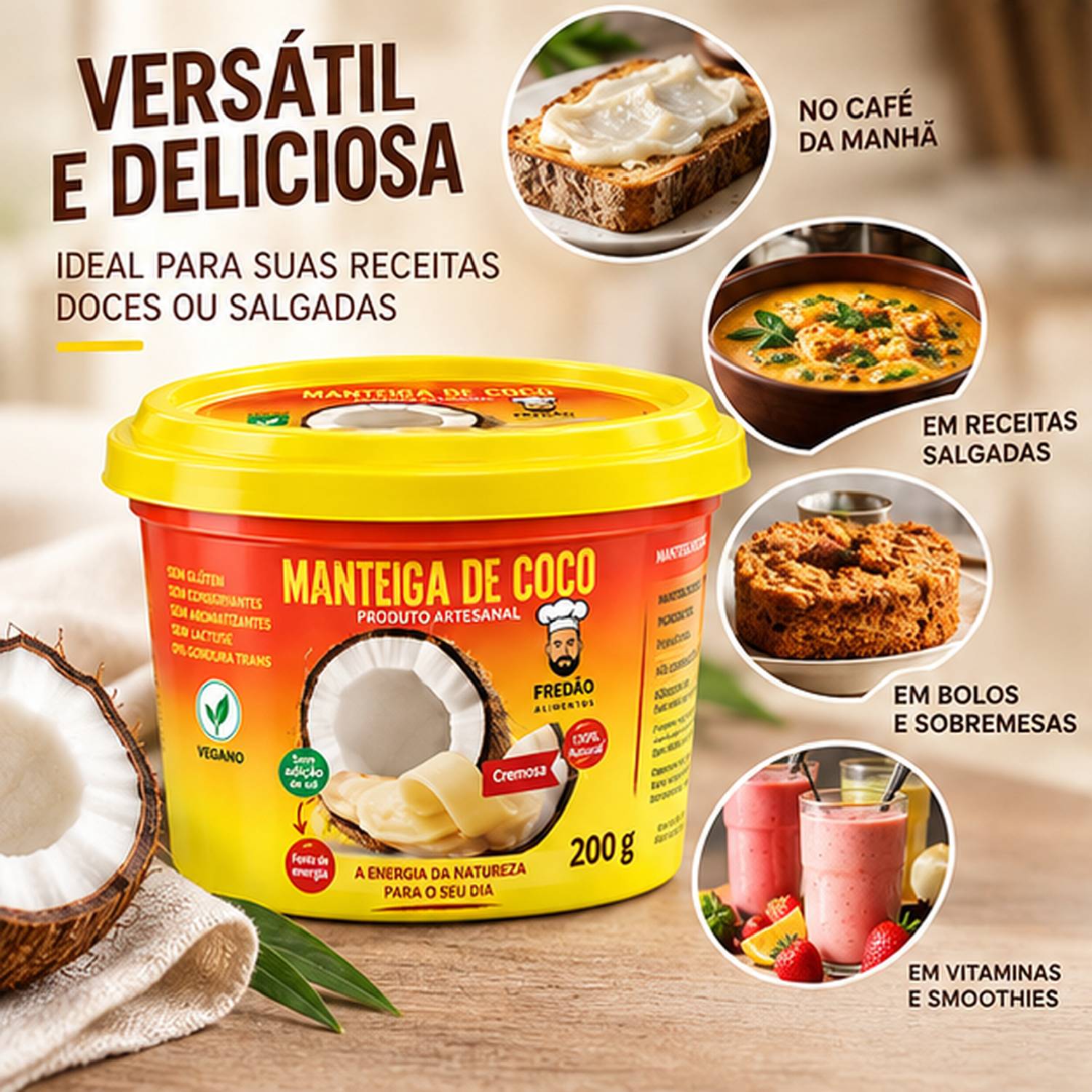 Manteiga de Coco Vegana Fredão 200ml foto 4