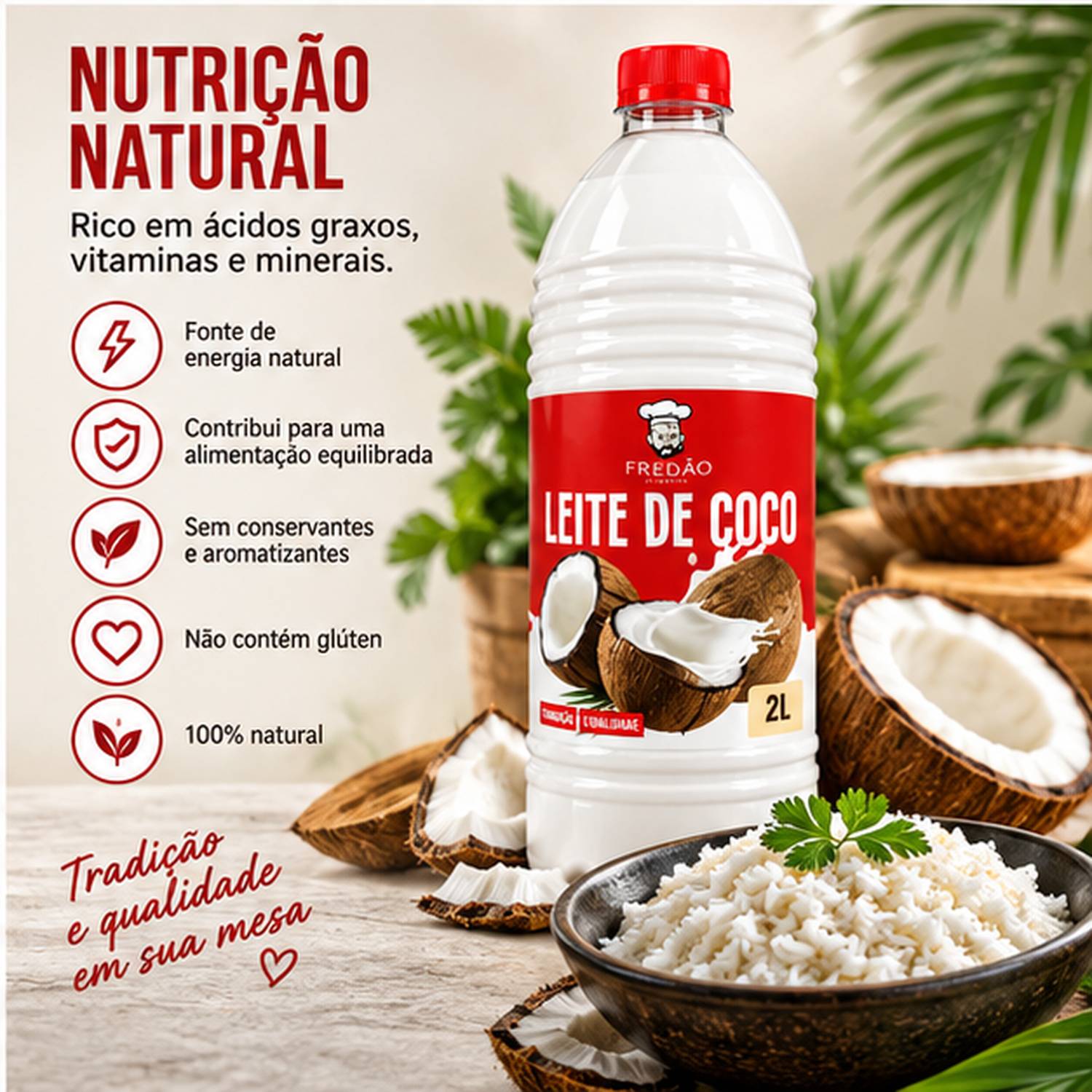 Leite de Coco Concentrado Fredão 2 Litros Uso Culinário foto 7