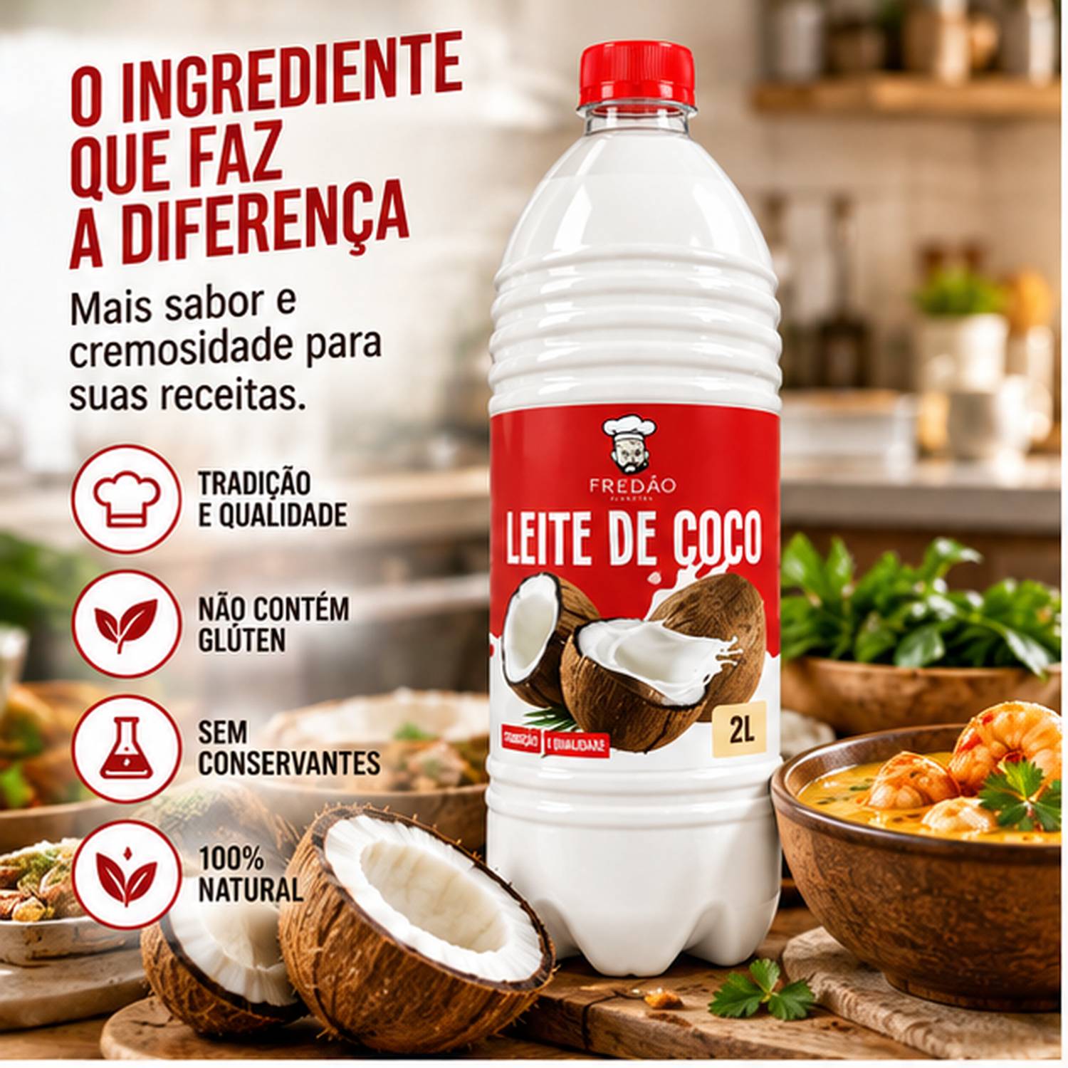 Leite de Coco Concentrado Fredão 2 Litros Uso Culinário foto 9