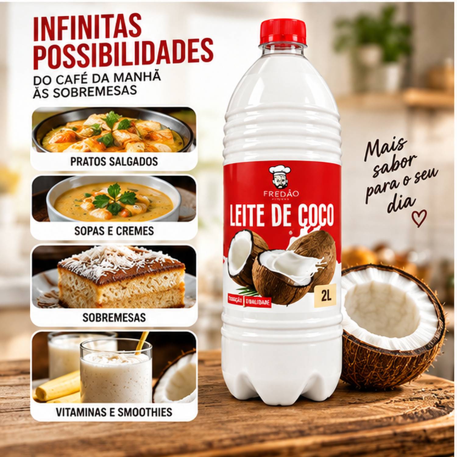 Kit 2 Leite de Coco Concentrado Fredão 2 L Uso Culinário foto 4