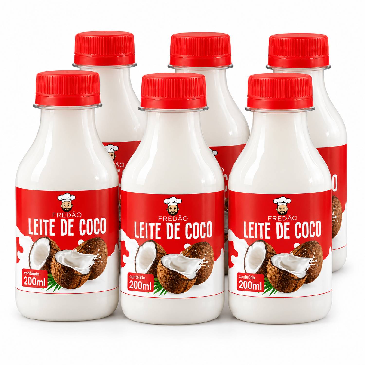 Kit 6 Leite de Coco Concentrado Fredão 200ml Uso Culinário