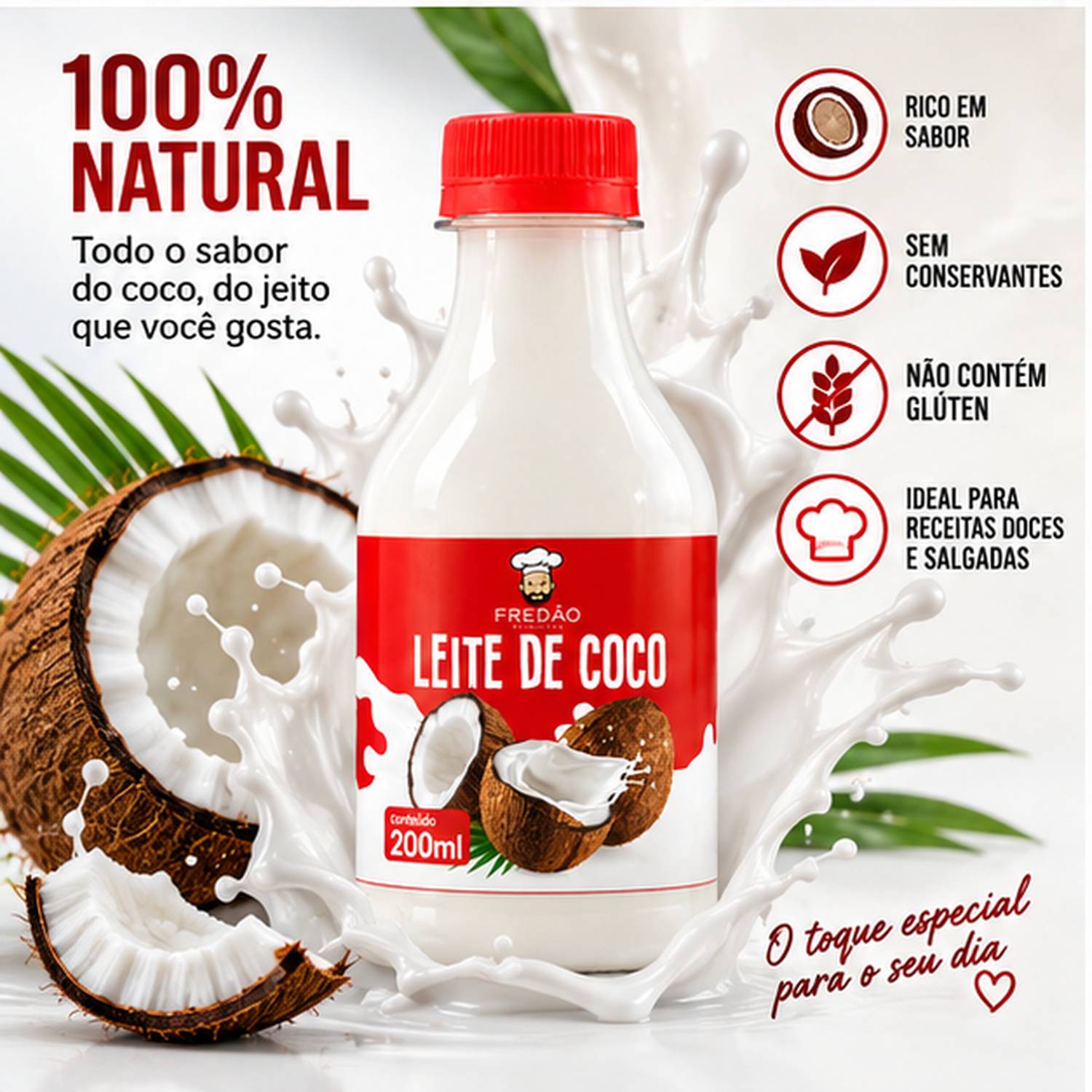 Kit 6 Leite de Coco Concentrado Fredão 200ml Uso Culinário foto 2