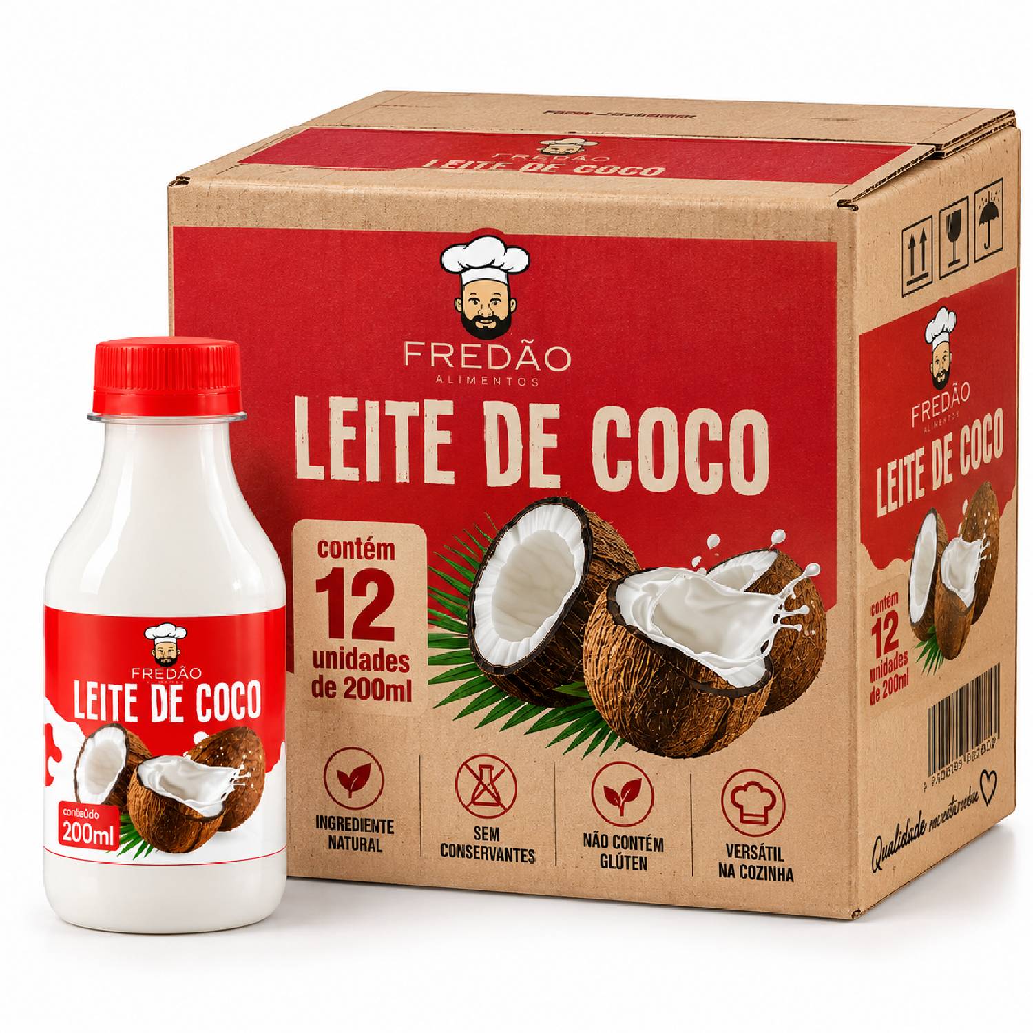 Kit 12 Leite de Coco Concentrado Fredão 200ml Uso Culinário