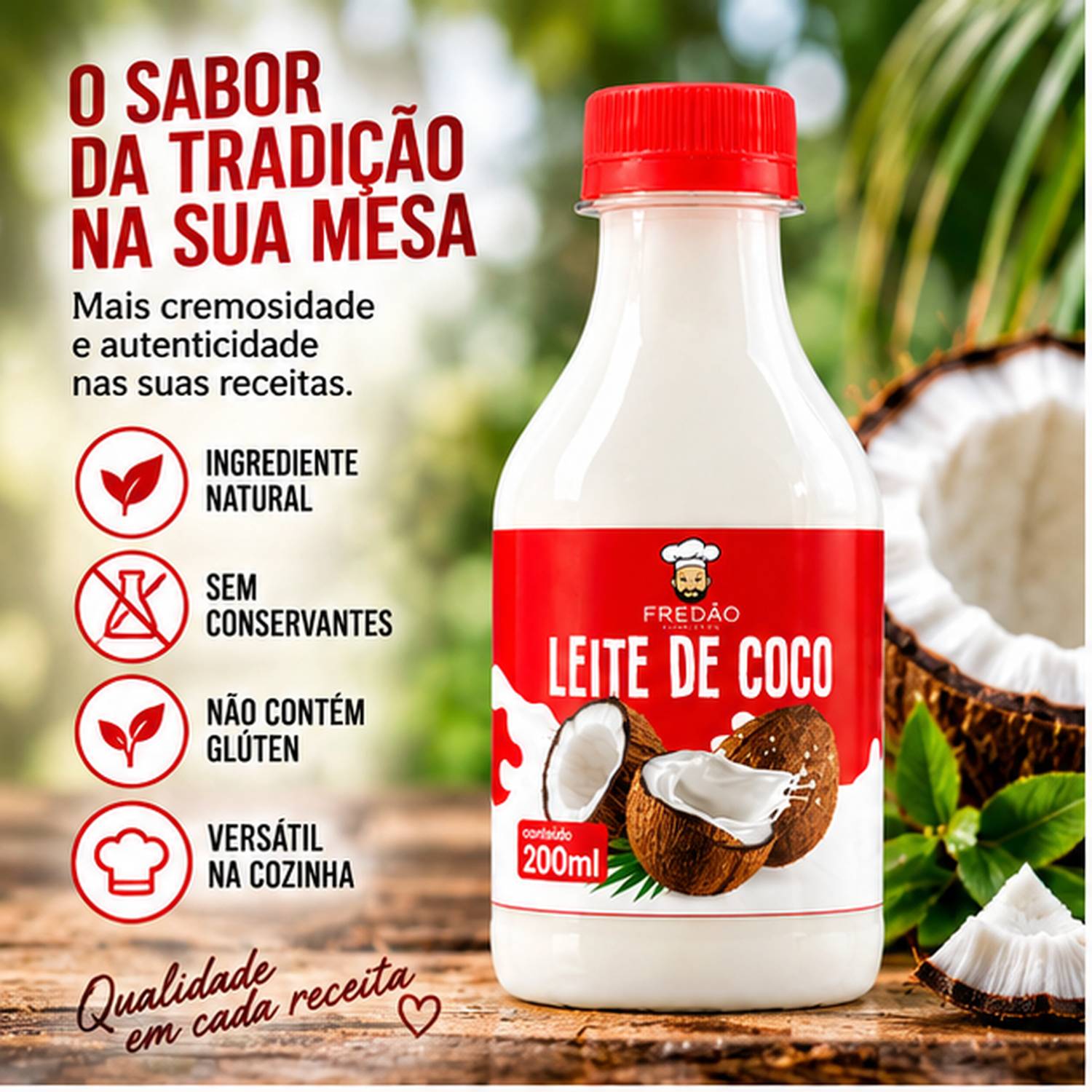 Kit 12 Leite de Coco Concentrado Fredão 200ml Uso Culinário foto 4
