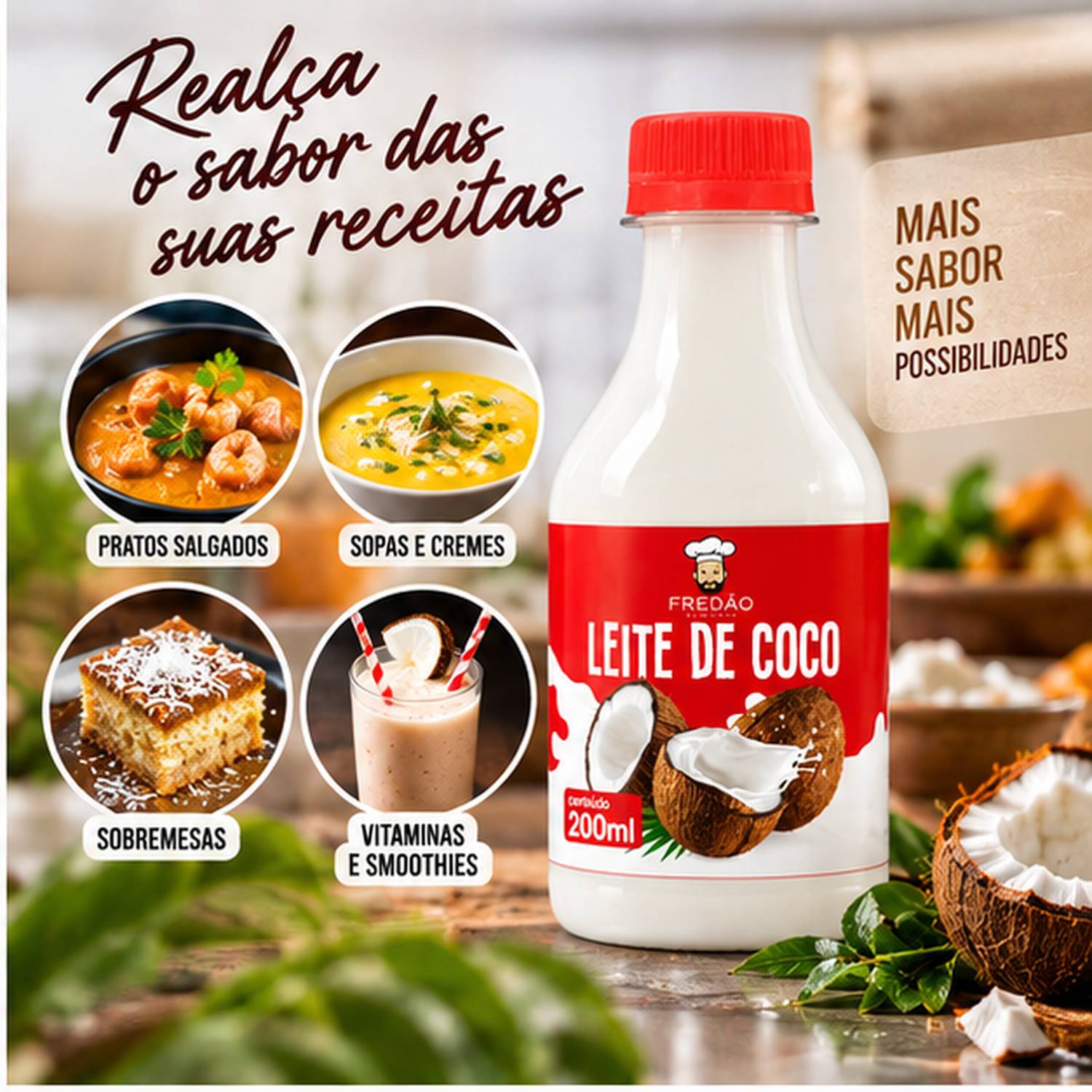 Kit 12 Leite de Coco Concentrado Fredão 200ml Uso Culinário foto 6