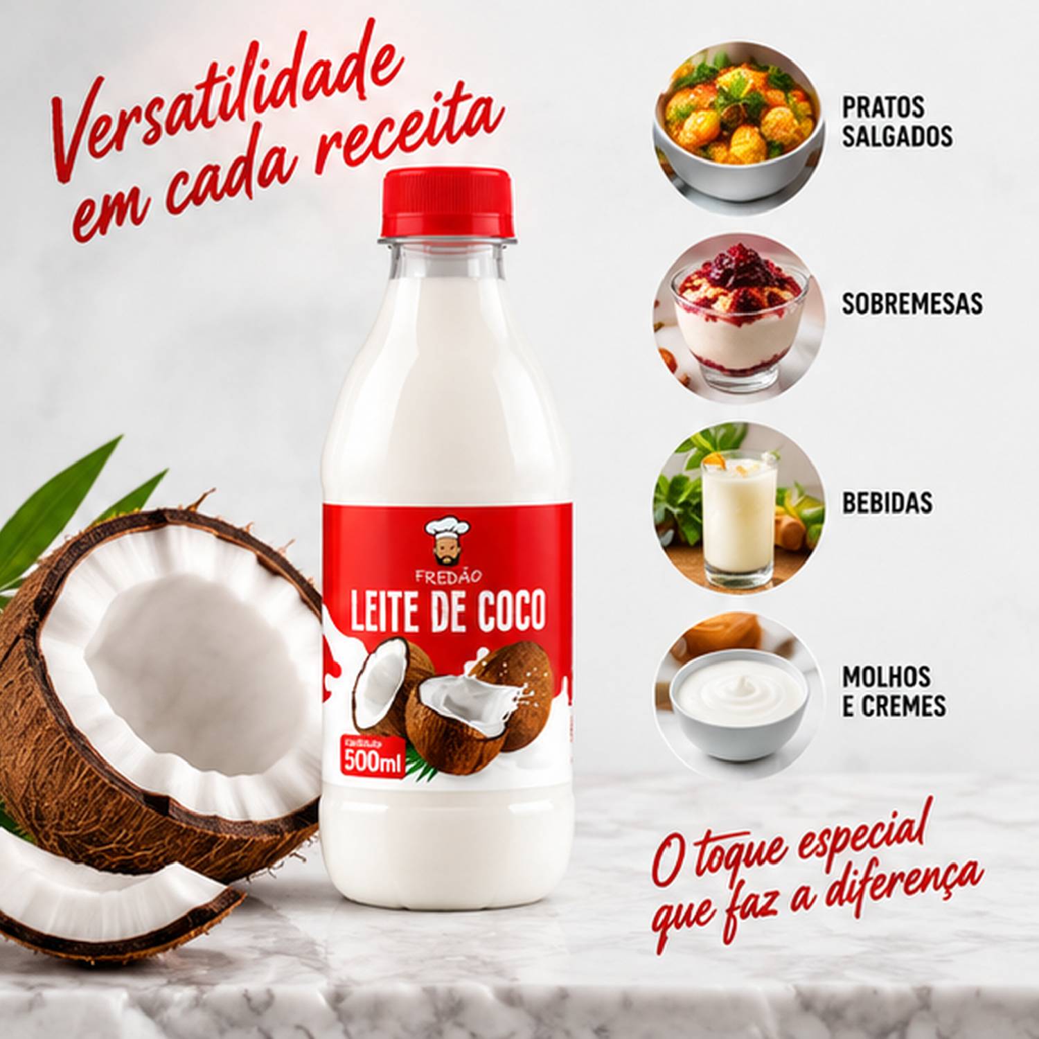 Kit 6 Leite de Coco Concentrado Fredão 500ml Uso Culinário foto 8