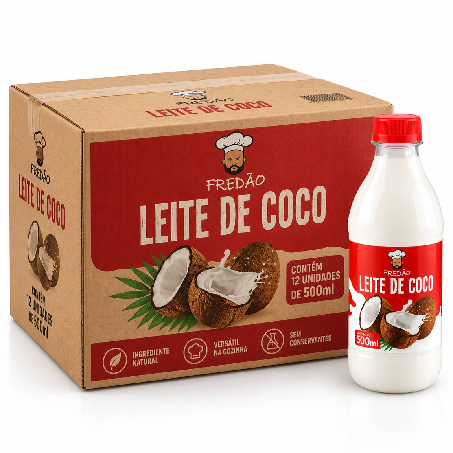 Kit 12 Leite de Coco Concentrado Fredão 500ml Uso Culinário