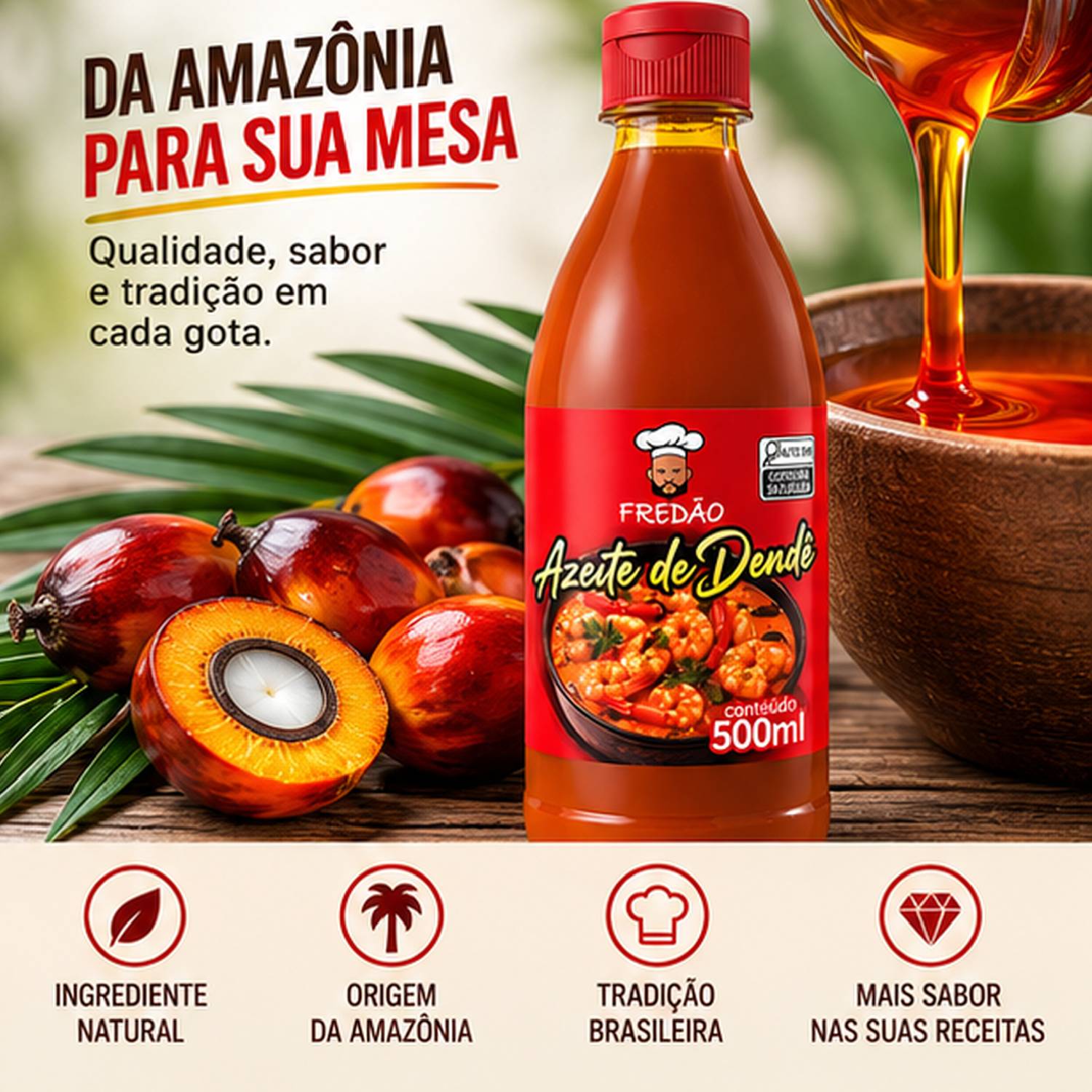 Kit 3 Azeite de Dendê Fredão 500ml Culinário foto 5