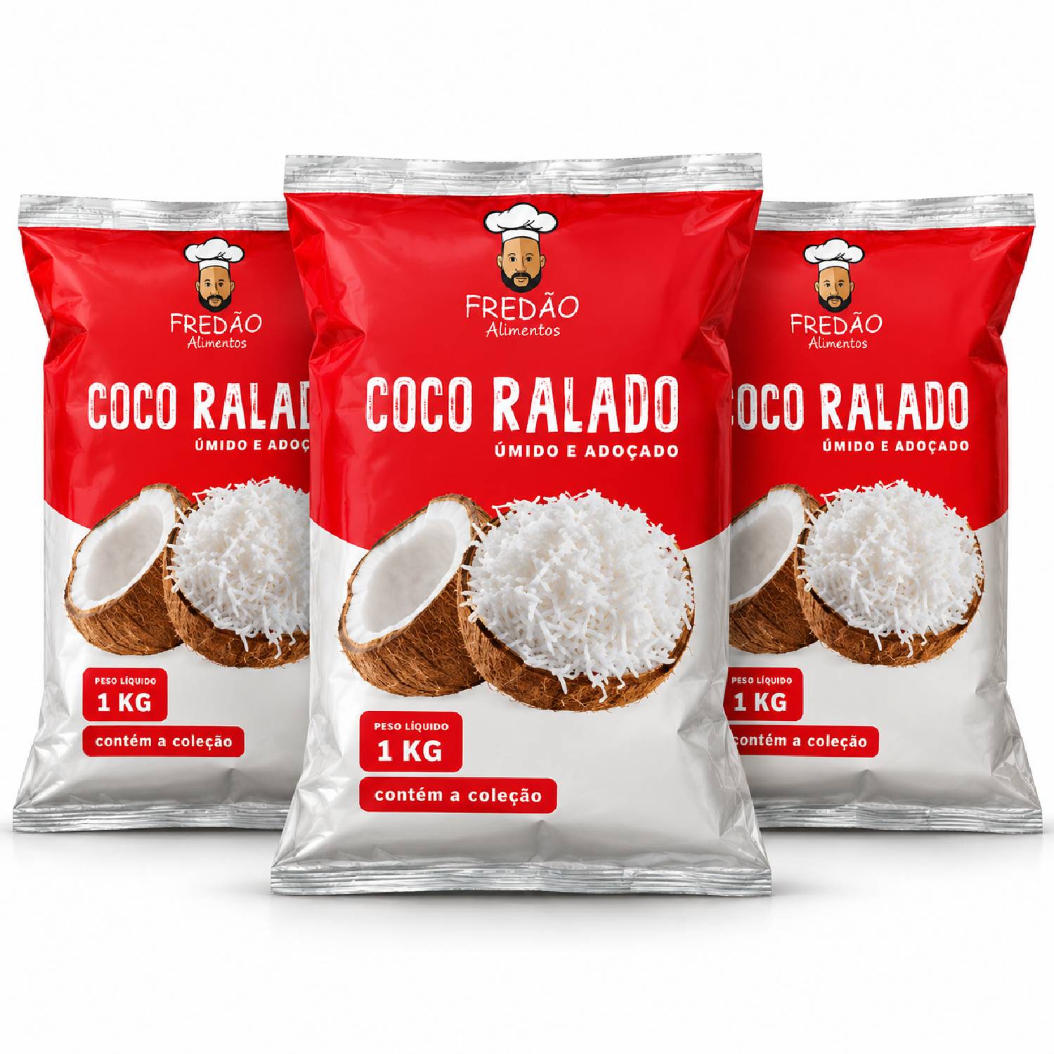Kit 3 Coco Ralado Fredão 1kg (Uso Culinário Profissional)