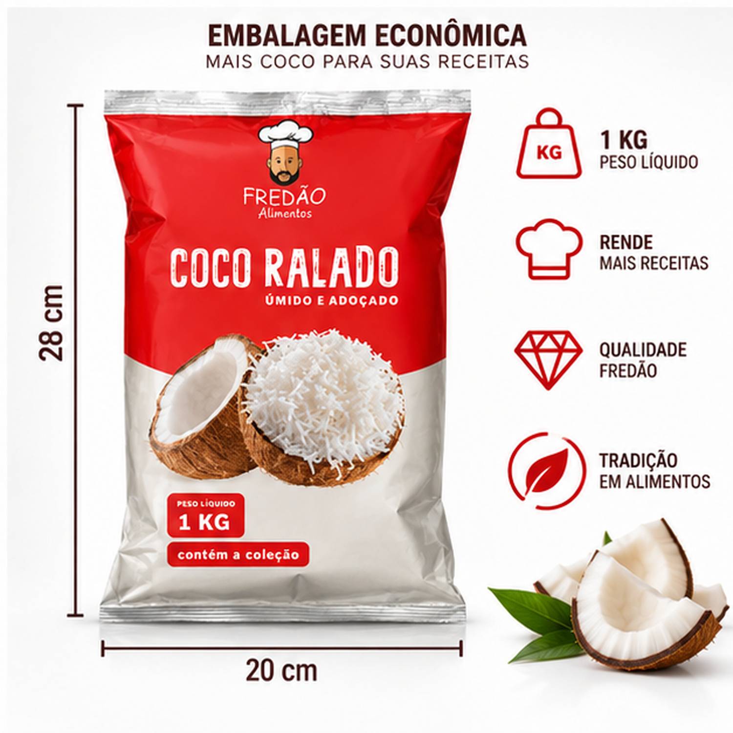 Kit 3 Coco Ralado Fredão 1kg (Uso Culinário Profissional) foto 4