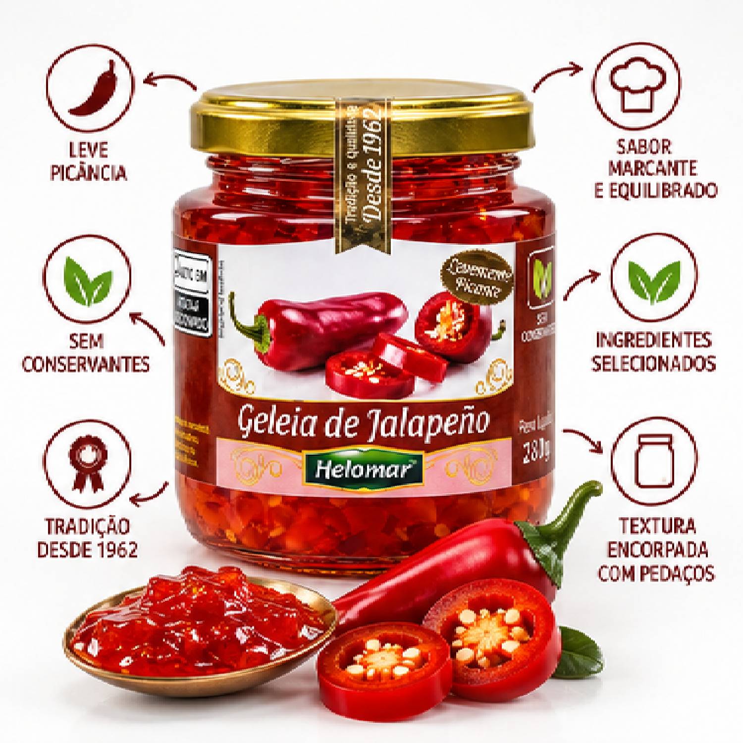 Kit 3 Geleia de Pimenta Jalapeno HELOMAR 280g foto 2