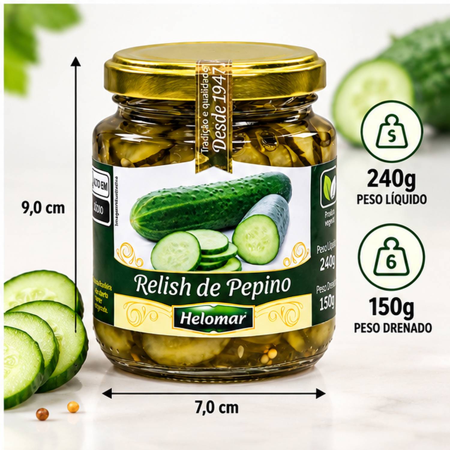 Kit 3 Relish de Pepino HELOMAR 150g foto 2