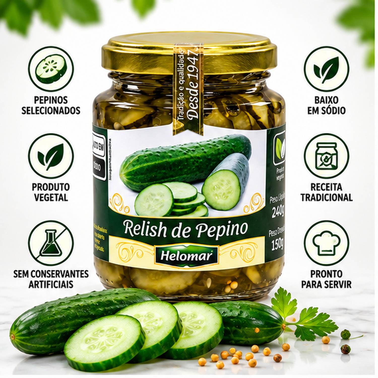 Kit 3 Relish de Pepino HELOMAR 150g foto 4