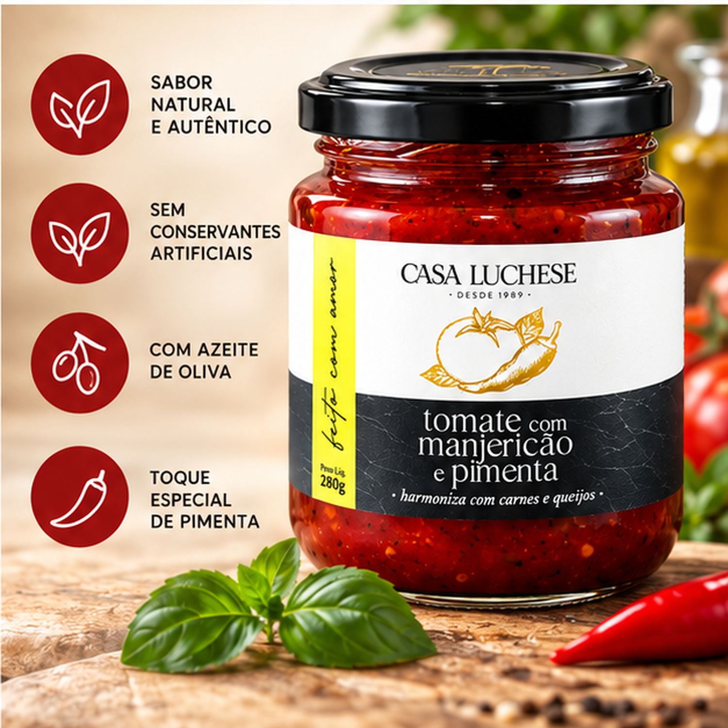 Doce Tomate c/ Manjericão e Pimenta CASA LUCHESE 260g foto 4
