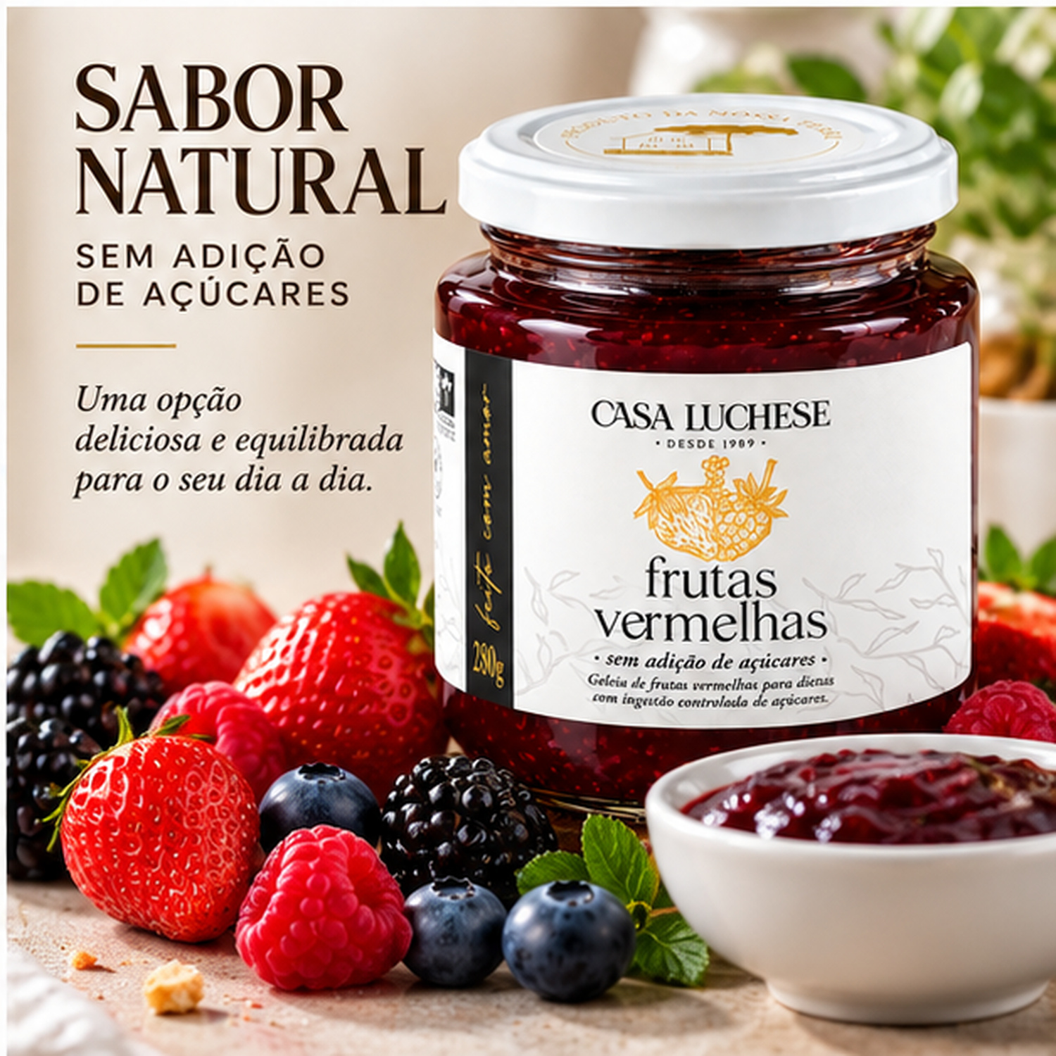 Doce Frutas Vermelhas s/  Ad Açucar CASA LUCHESE 260g foto 2