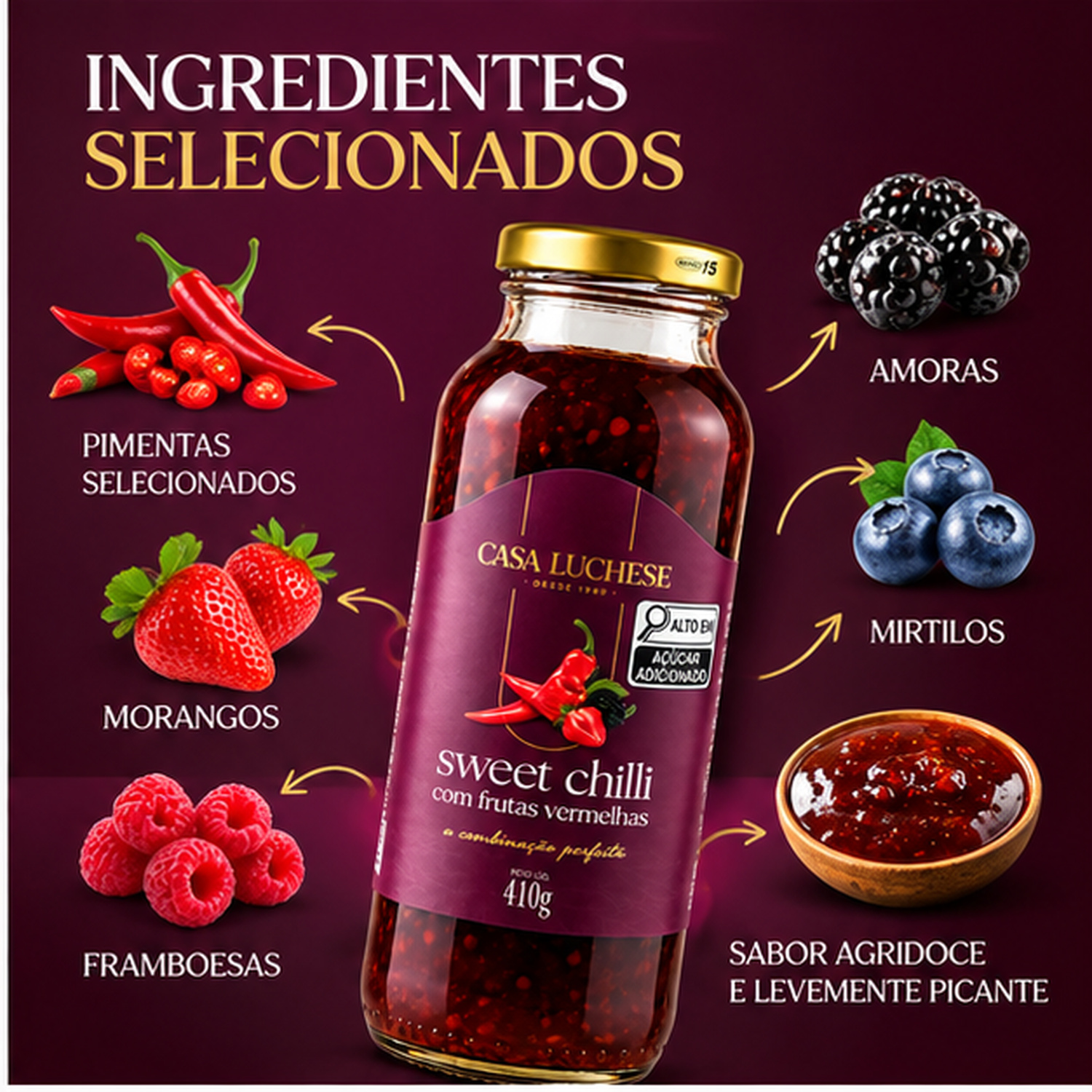 Sweet Chilli c/ Frutas Vermelhas CASA LUCHESE 410g foto 4