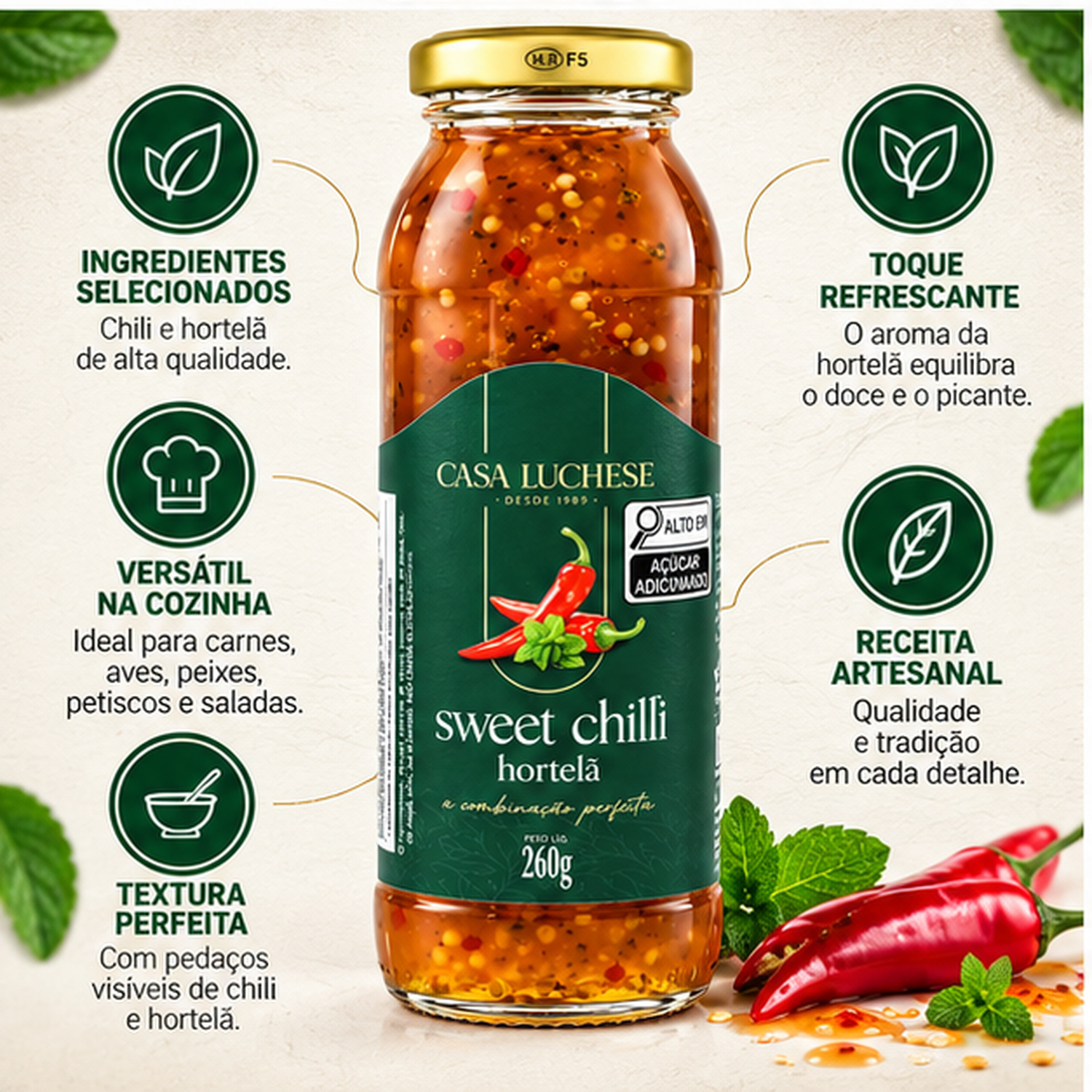 Sweet Chilli Hortelã Agridoce CASA LUCHESE 315g foto 2