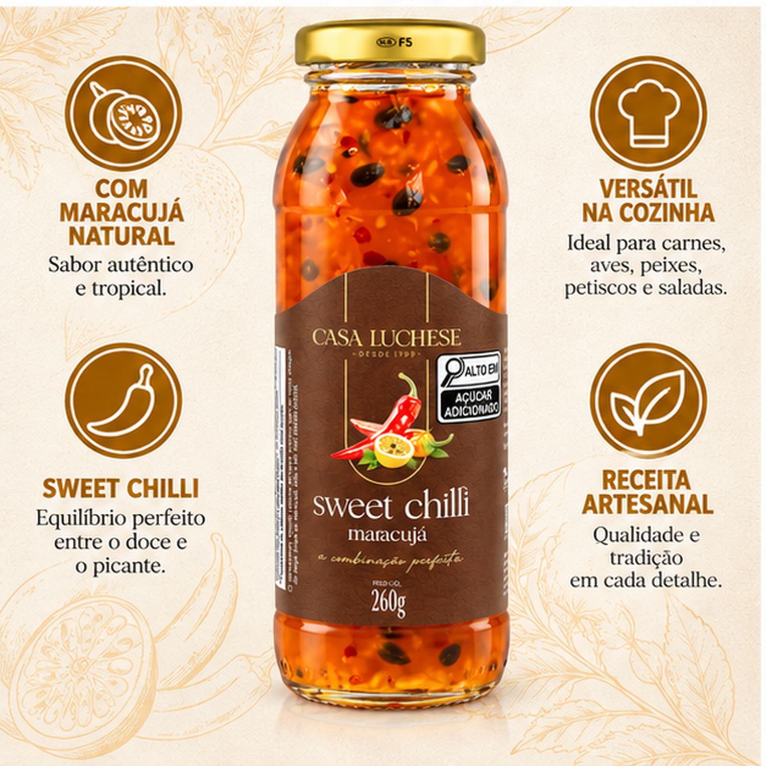 Sweet Chilli de Maracujá Agridoce CASA LUCHESE 315g foto 2
