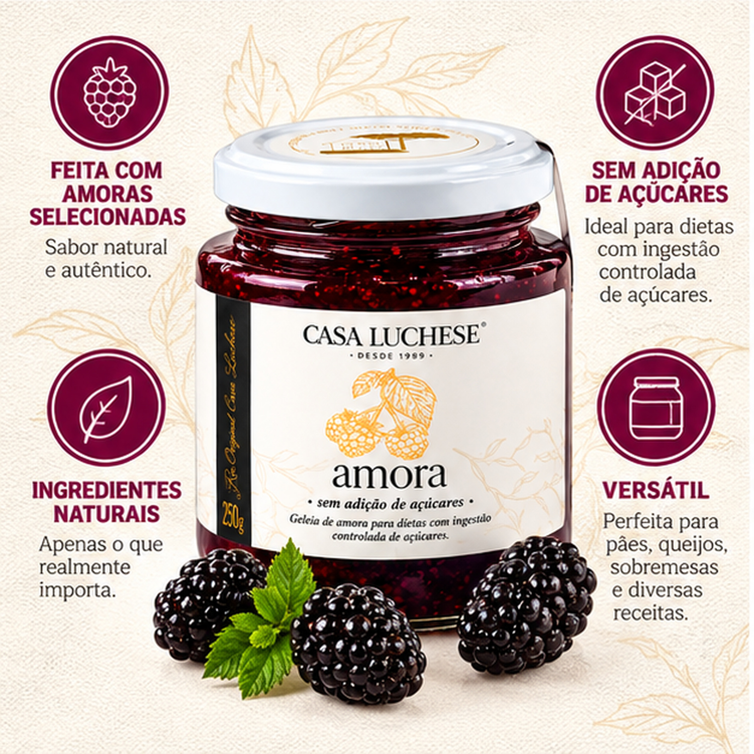 Doce de Amora s/ Adição de Açucar CASA LUCHESE 260g foto 2