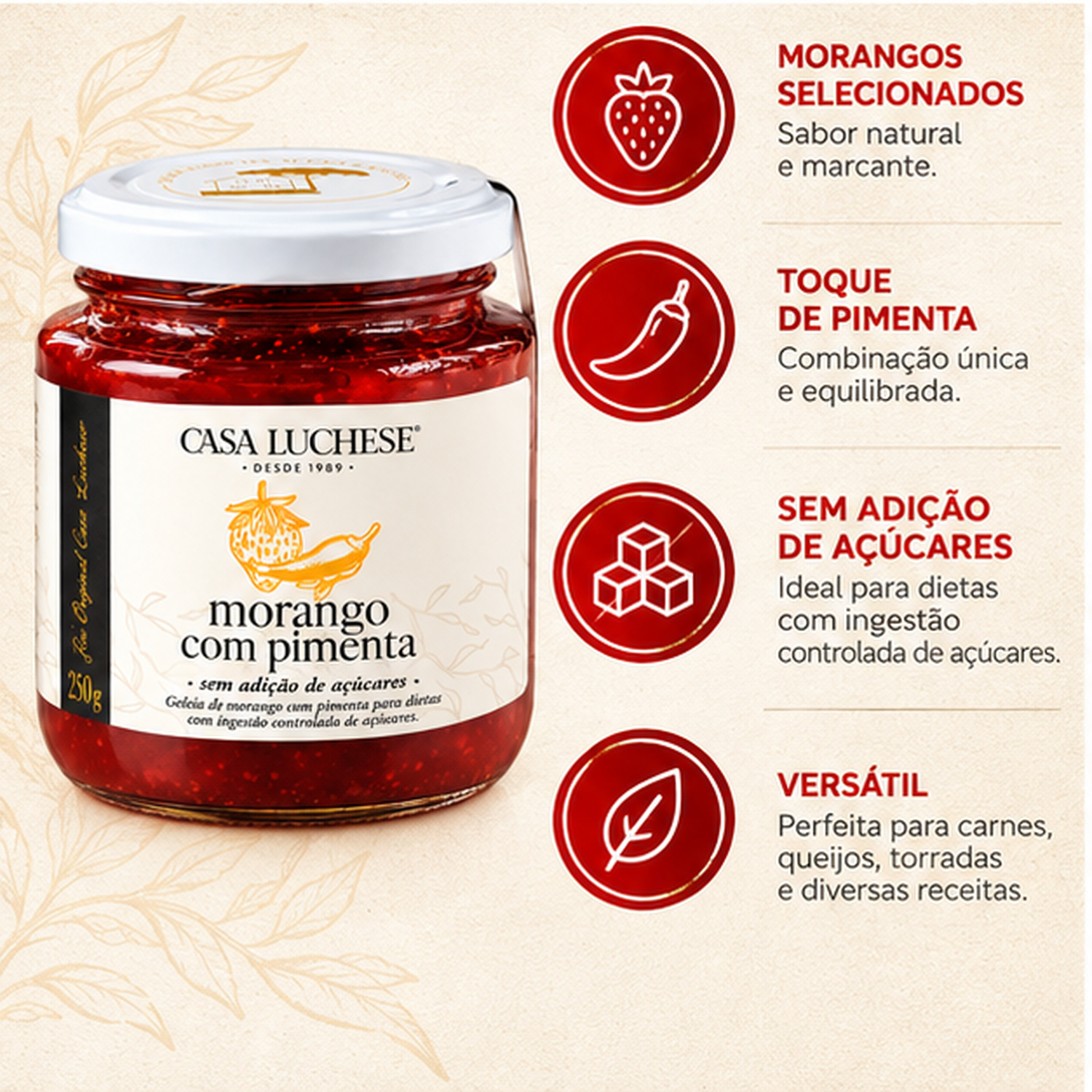 Doce Morango c/ Pimenta S/ Ad Açucar CASA LUCHESE 260g foto 2