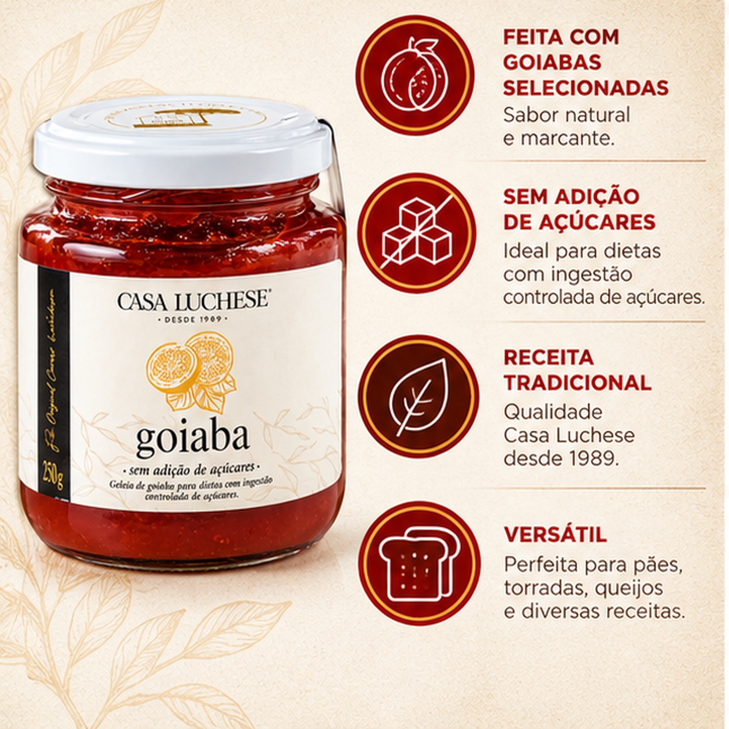 Doce de Goiaba sem Adição de Açucar CASA LUCHESE 260g foto 2