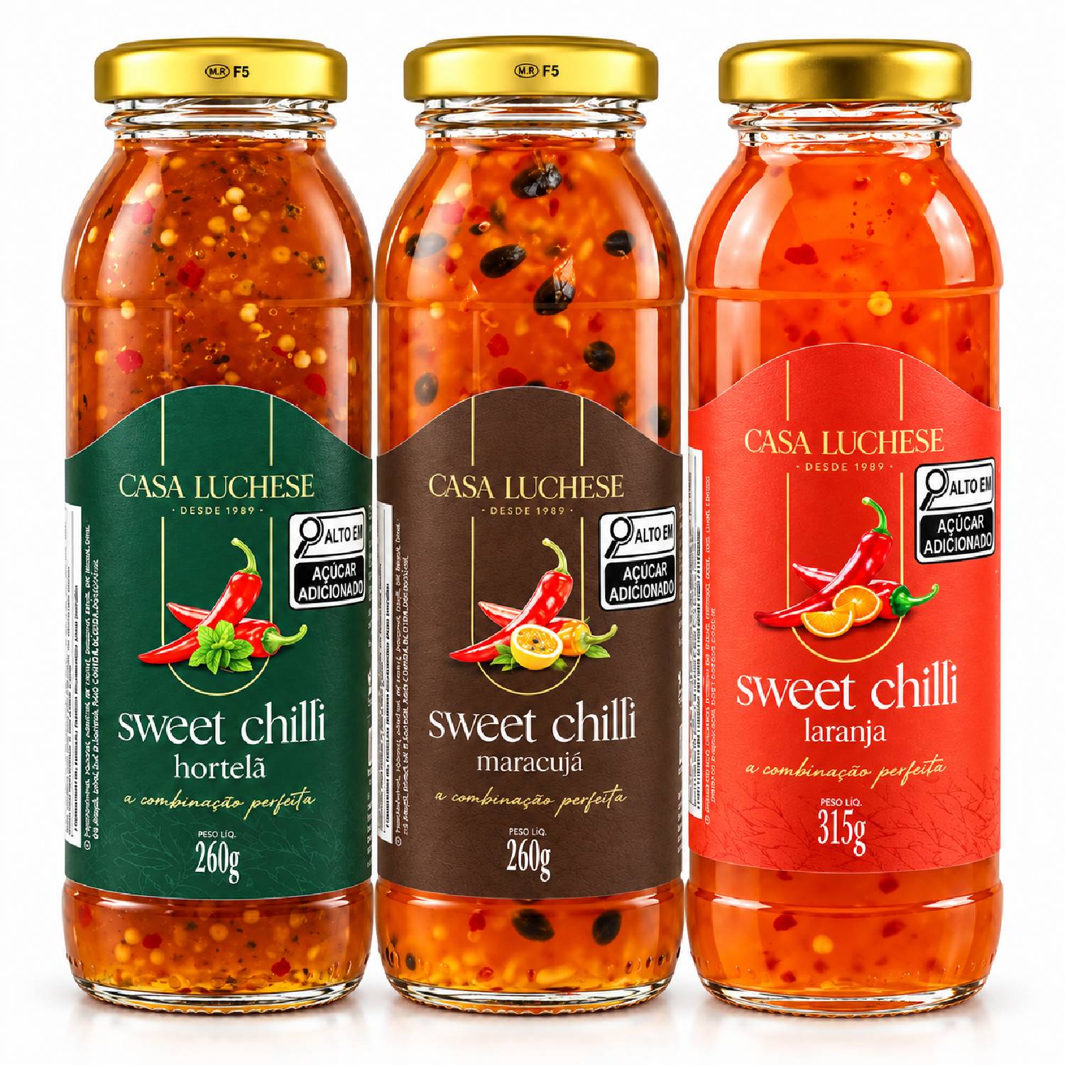Kit 3 Sweet Chilli CASA LUCHESE — Hortelã 260g + Maracujá 260g + Laranja 315g