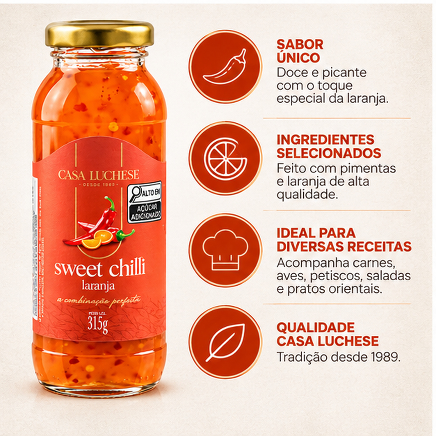 Kit 3 Sweet Chilli de Laranja Agridoce CASA LUCHESE 315g foto 3