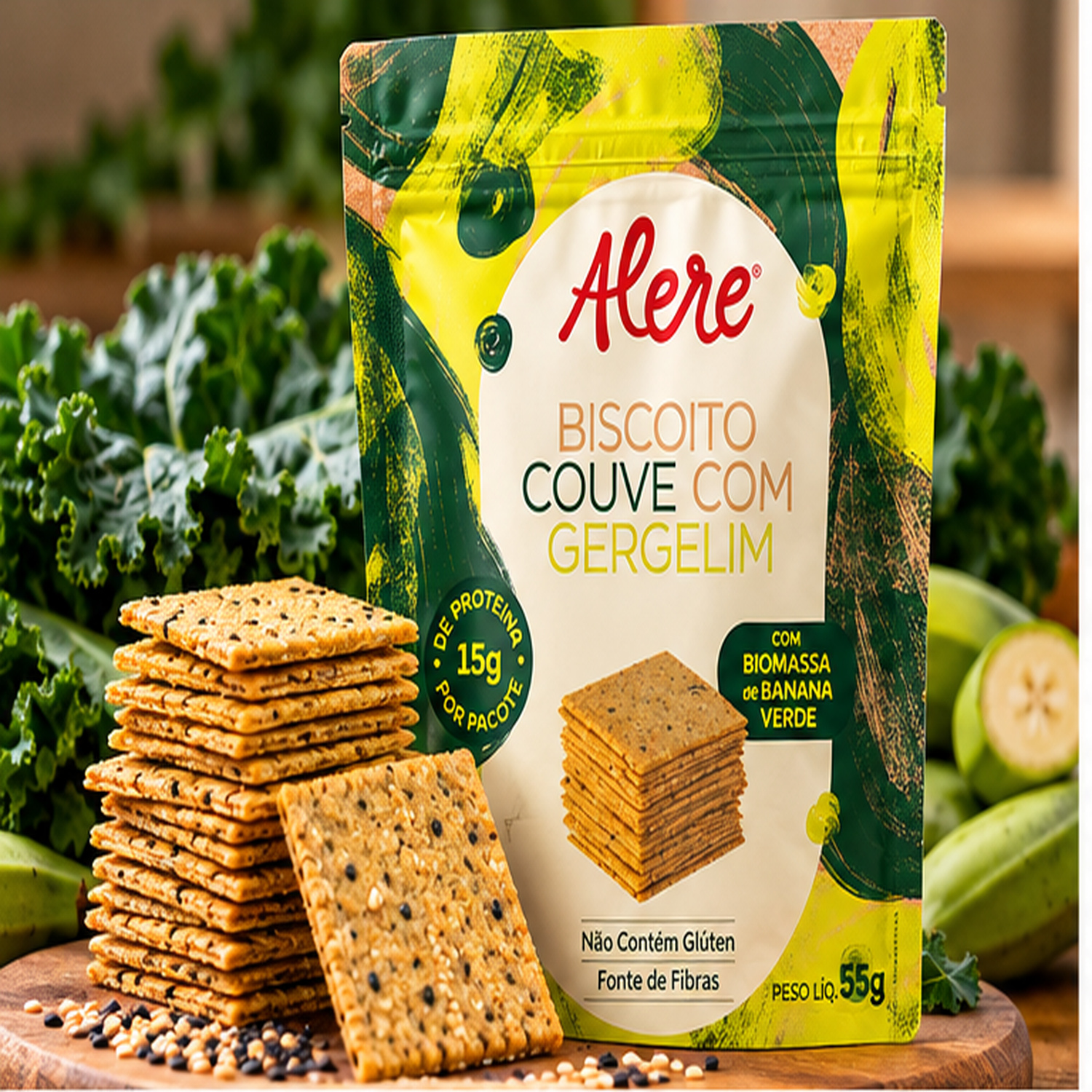 Biscoito de Couve c/ Gergelim ALERE 55g foto 3