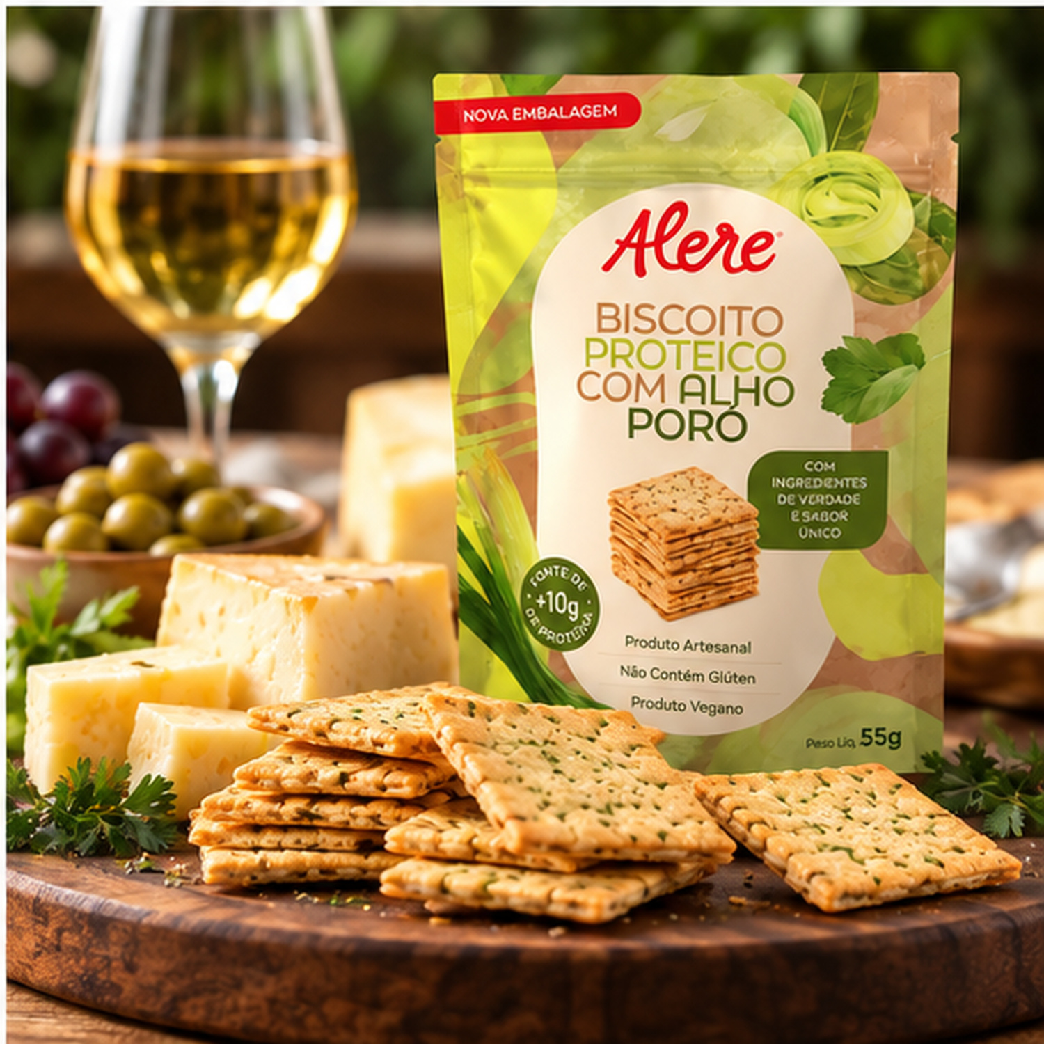 Kit 3 Biscoito Proteico c/ Alho Poró ALERE 55g foto 3