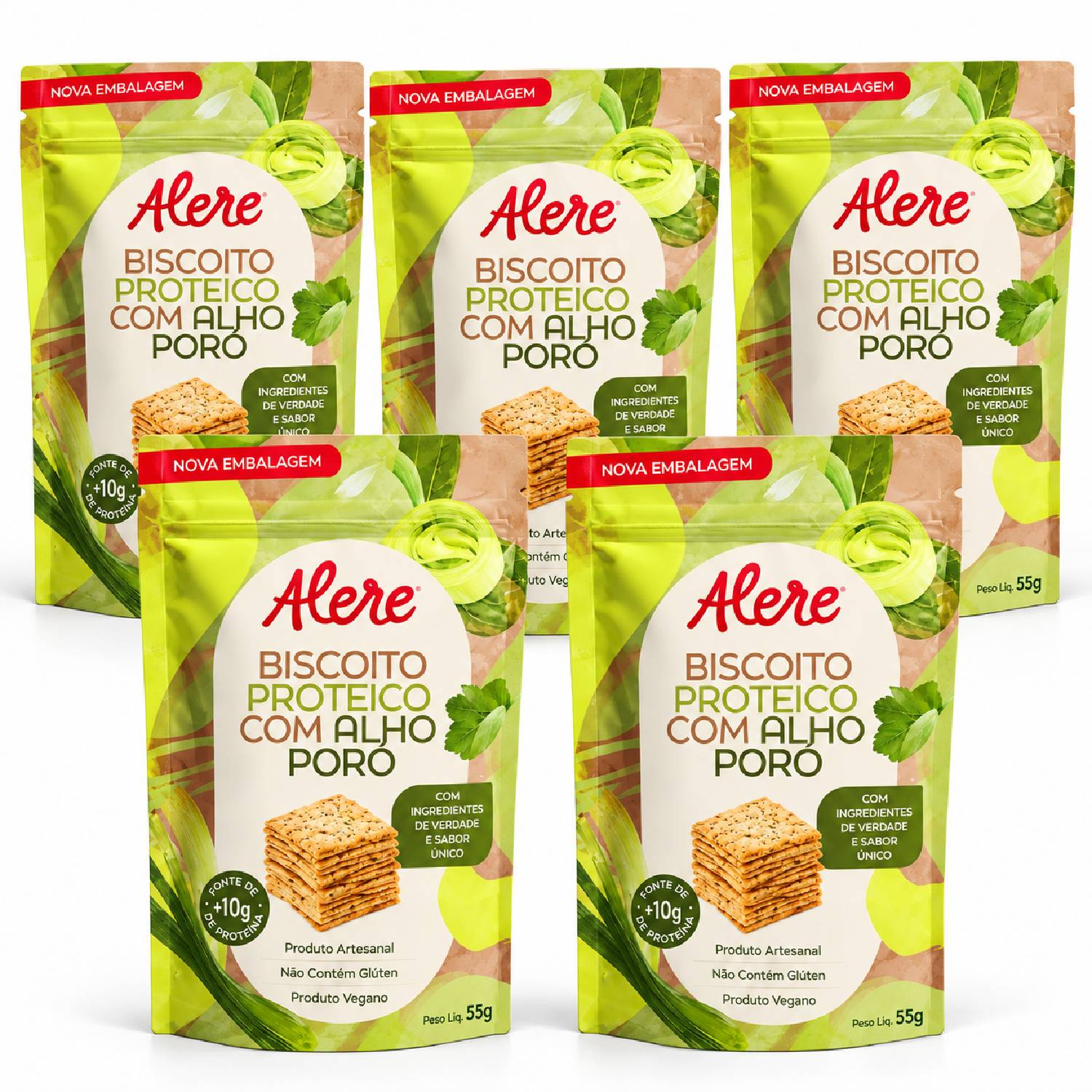 Kit 5 Biscoito Proteico c/ Alho Poró ALERE 55g