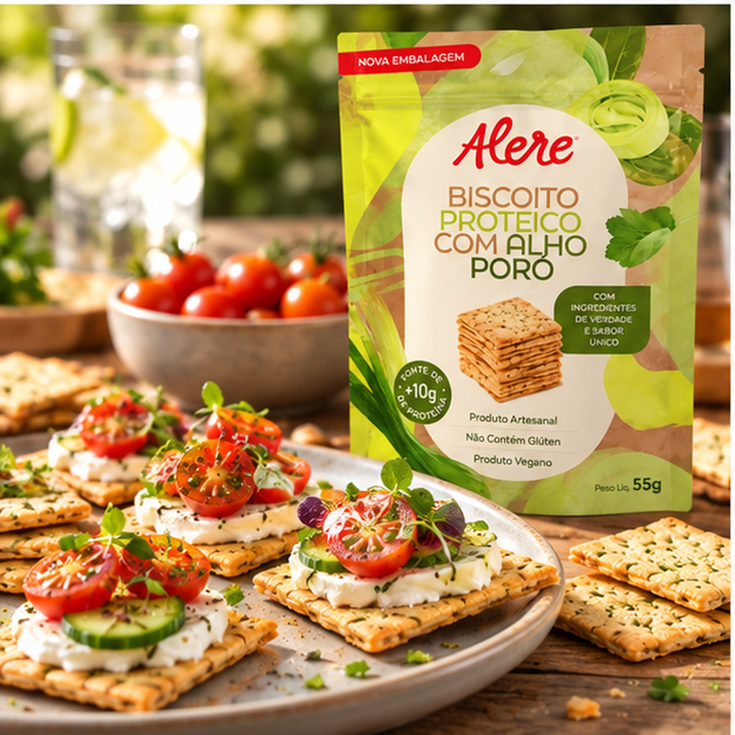 Kit 5 Biscoito Proteico c/ Alho Poró ALERE 55g foto 5
