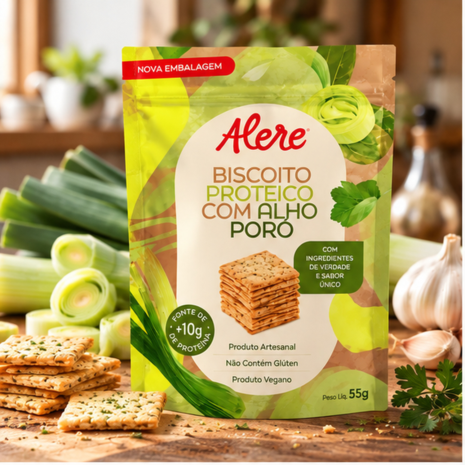 Kit 5 Biscoito Proteico c/ Alho Poró ALERE 55g foto 7