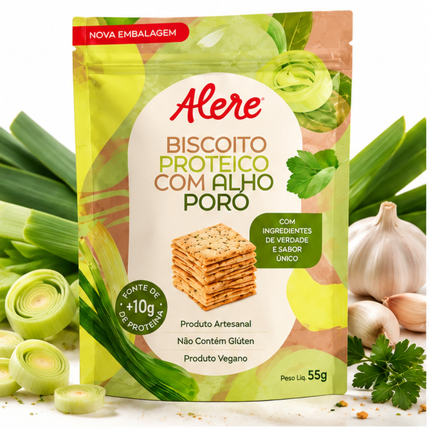 Kit 5 Biscoito Proteico c/ Alho Poró ALERE 55g foto 9