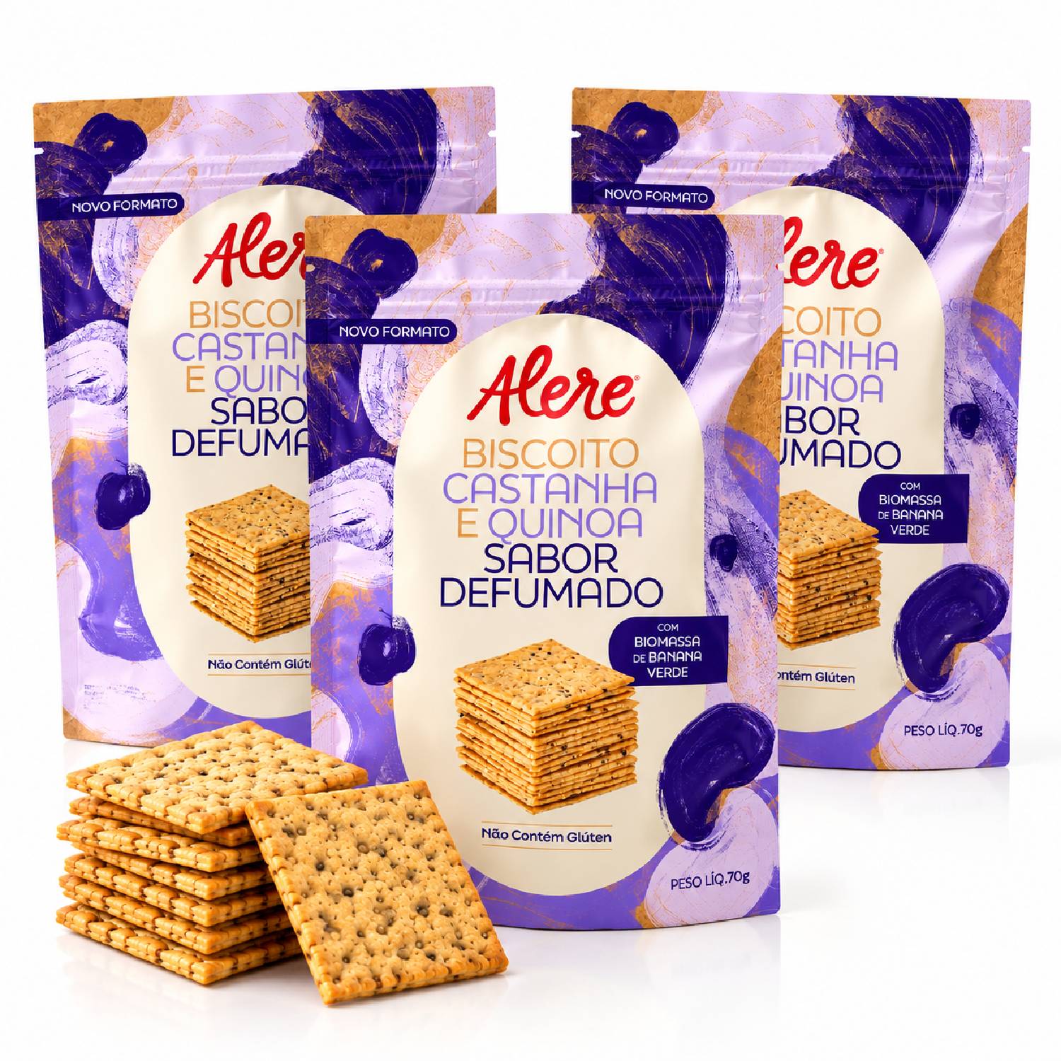 Kit 3 Biscoito de Castanha e Quinoa Defumado ALERE 70g