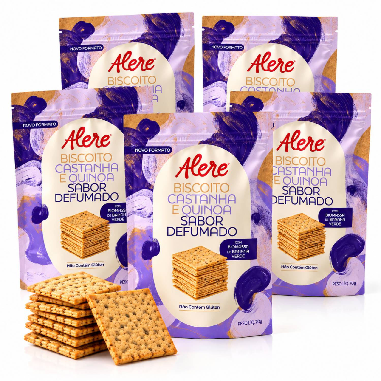 Kit 5 Biscoito de Castanha e Quinoa Defumado ALERE 70g