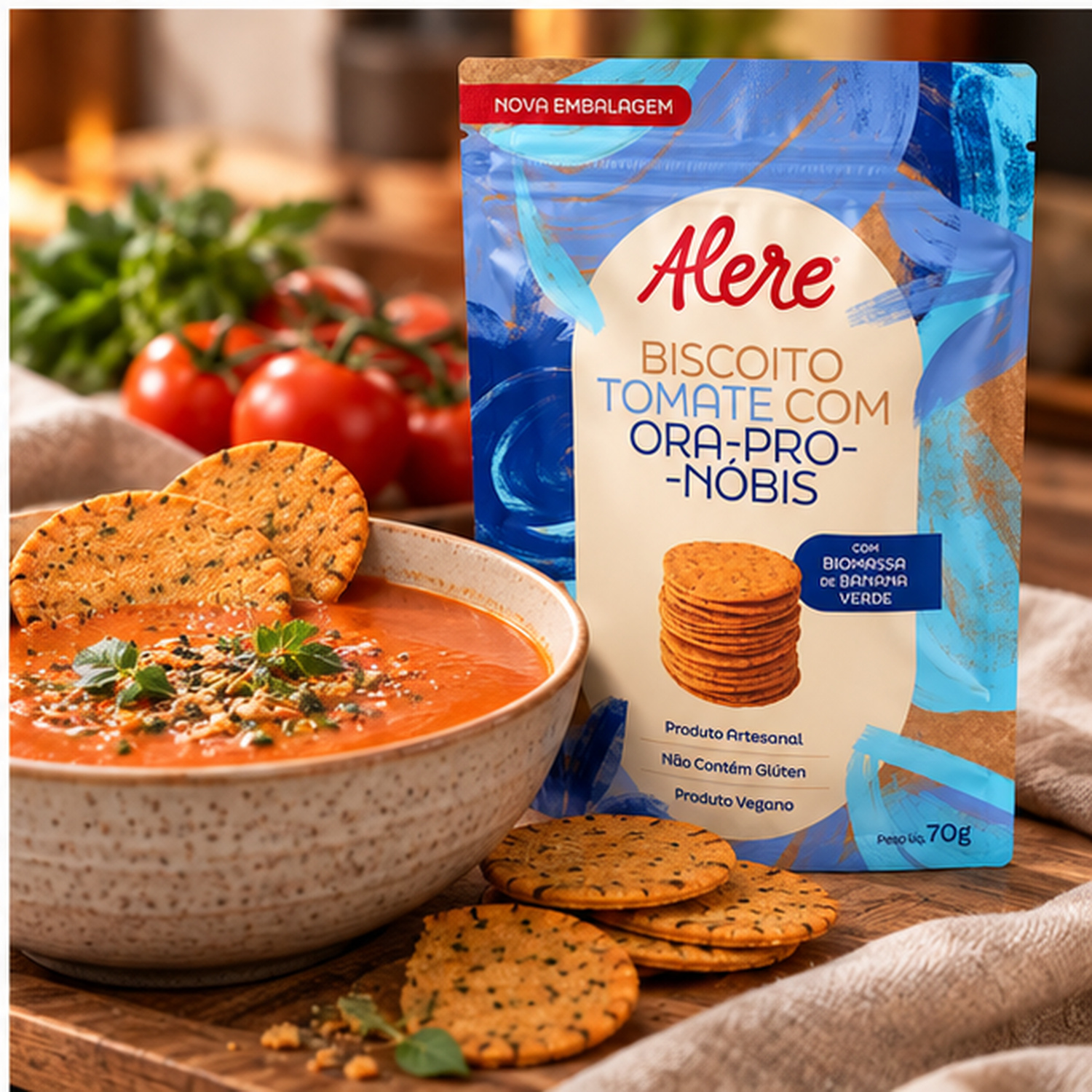 Kit 5 Biscoito Tomate Ora-pro-nobis ALERE 70g foto 5