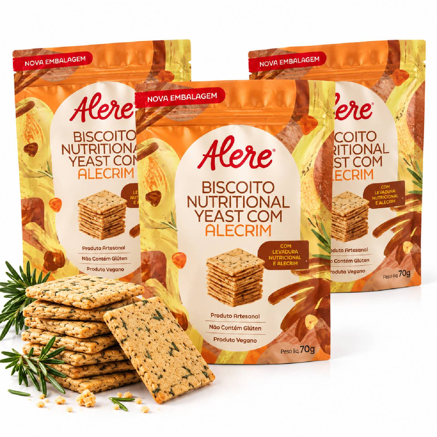 Kit 3 Biscoito Nutritional Yeast e Alecrim ALERE 70g